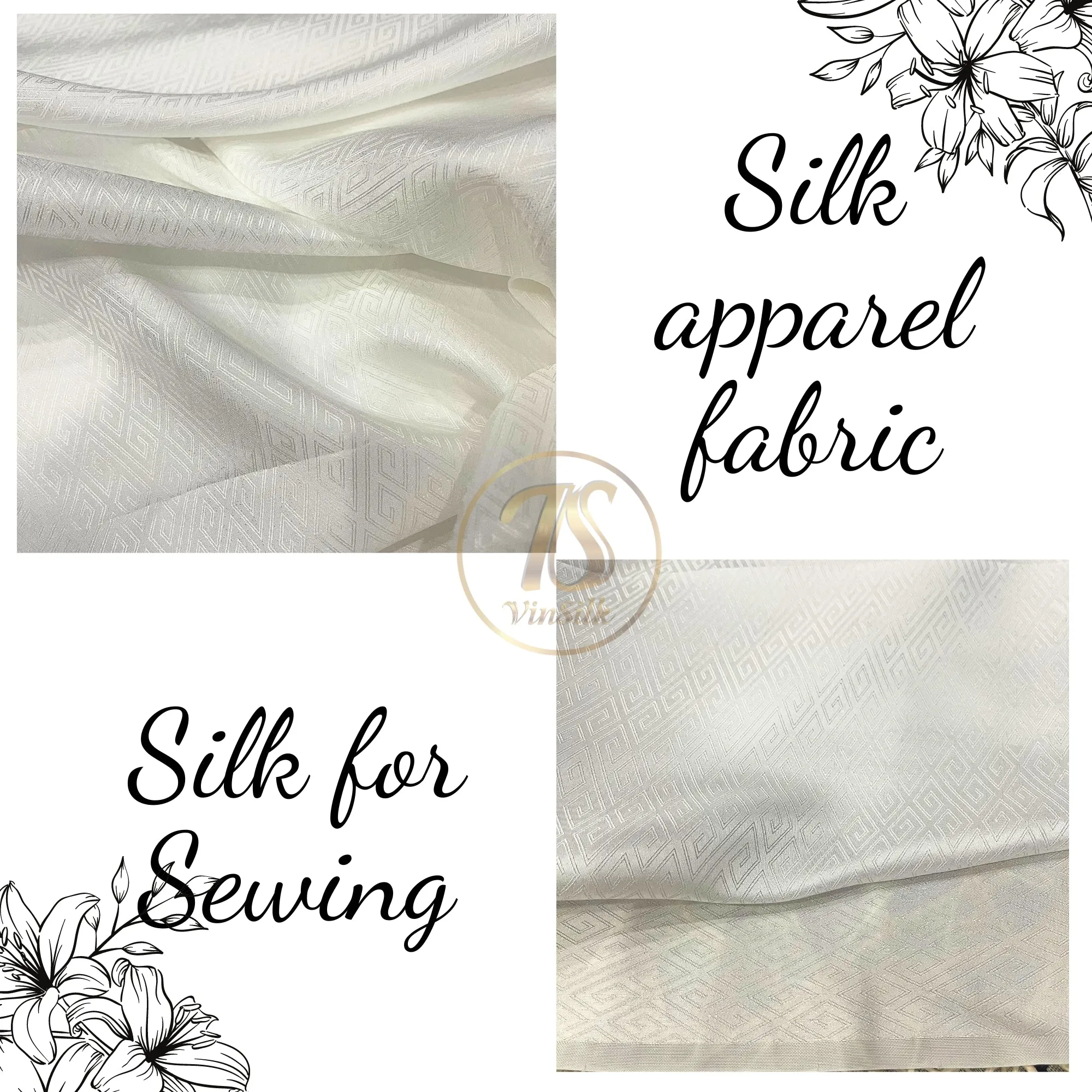 PATTERN MULBERRY SILK fabric by the yard - White pattern silk - Handmade silk – Sewing clothes – Silk for sewing - Gift for men