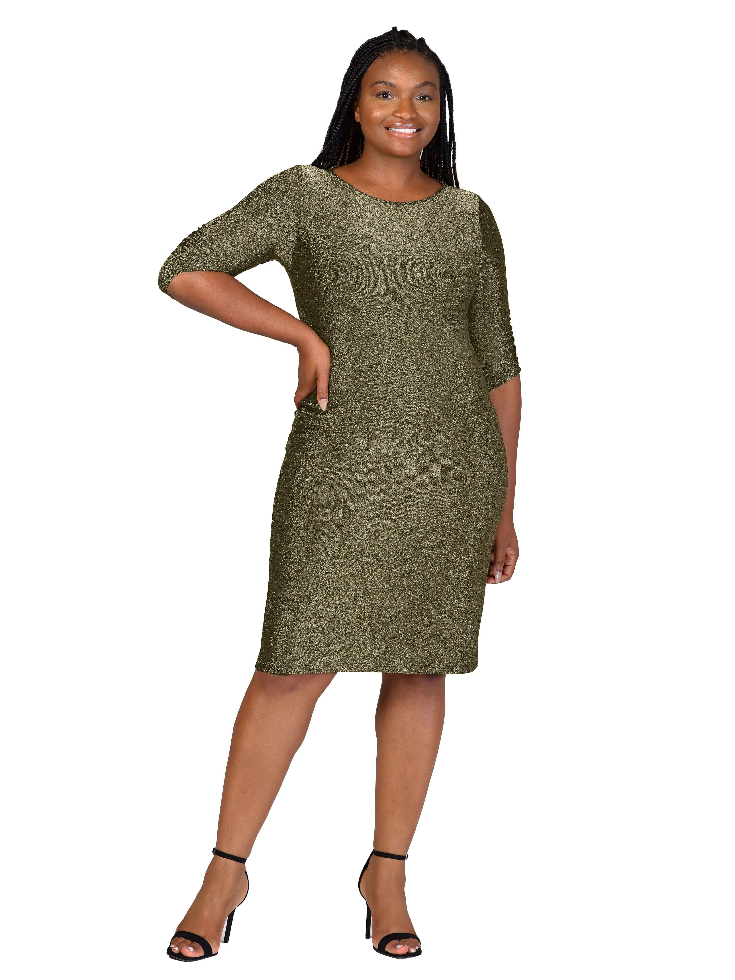 Plus Size Elbow Length Sleeve Shimmer Bodycon Mini Party Dress