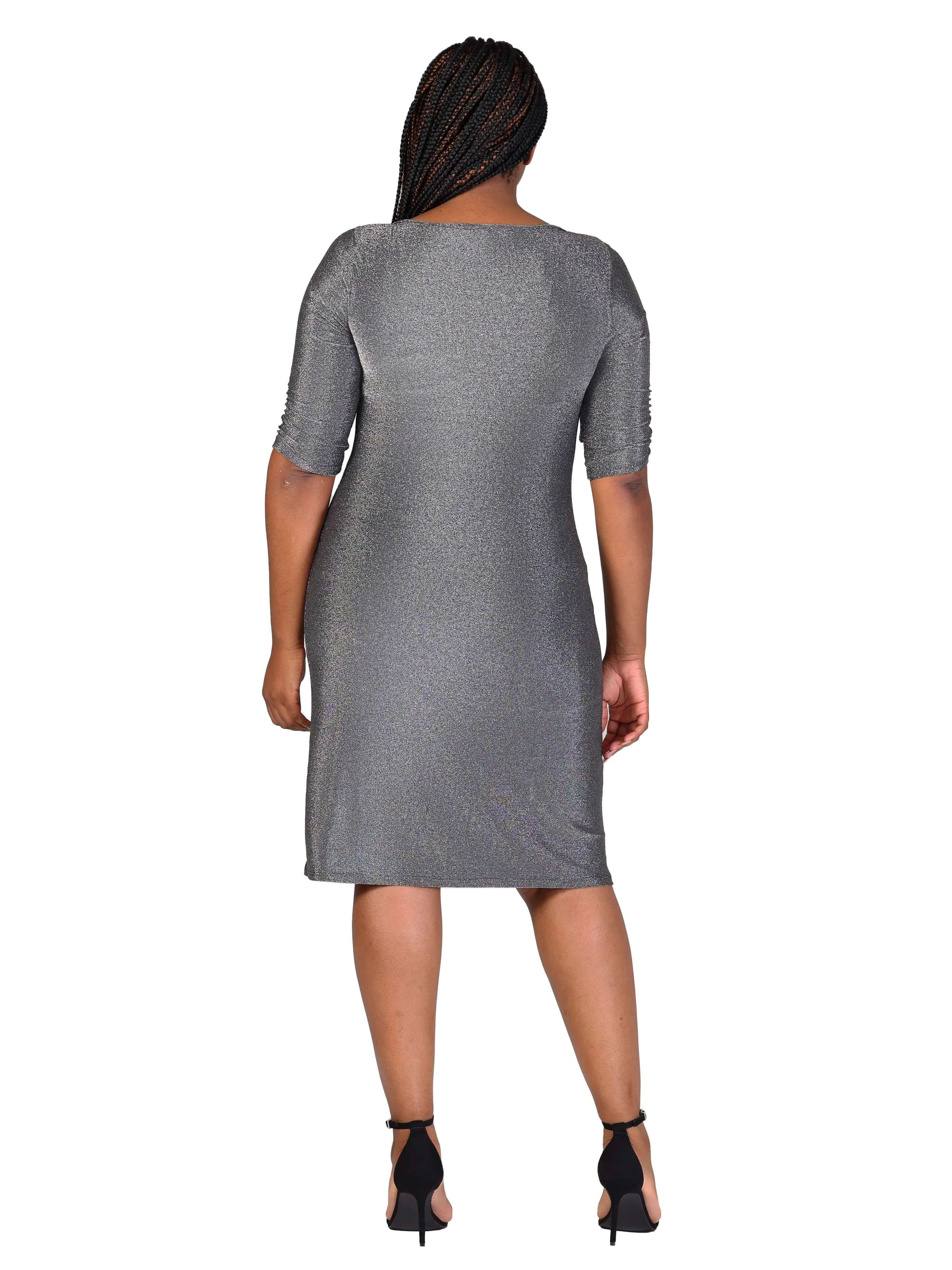 Plus Size Elbow Length Sleeve Shimmer Bodycon Mini Party Dress