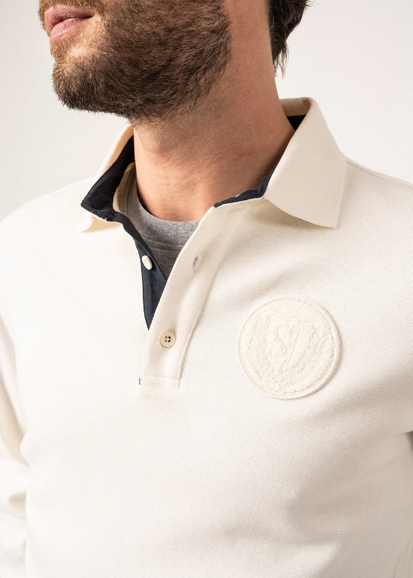 Prosper Long-sleeved Polo Shirt - in cotton, with SAINT JAMES badge (ECUME)