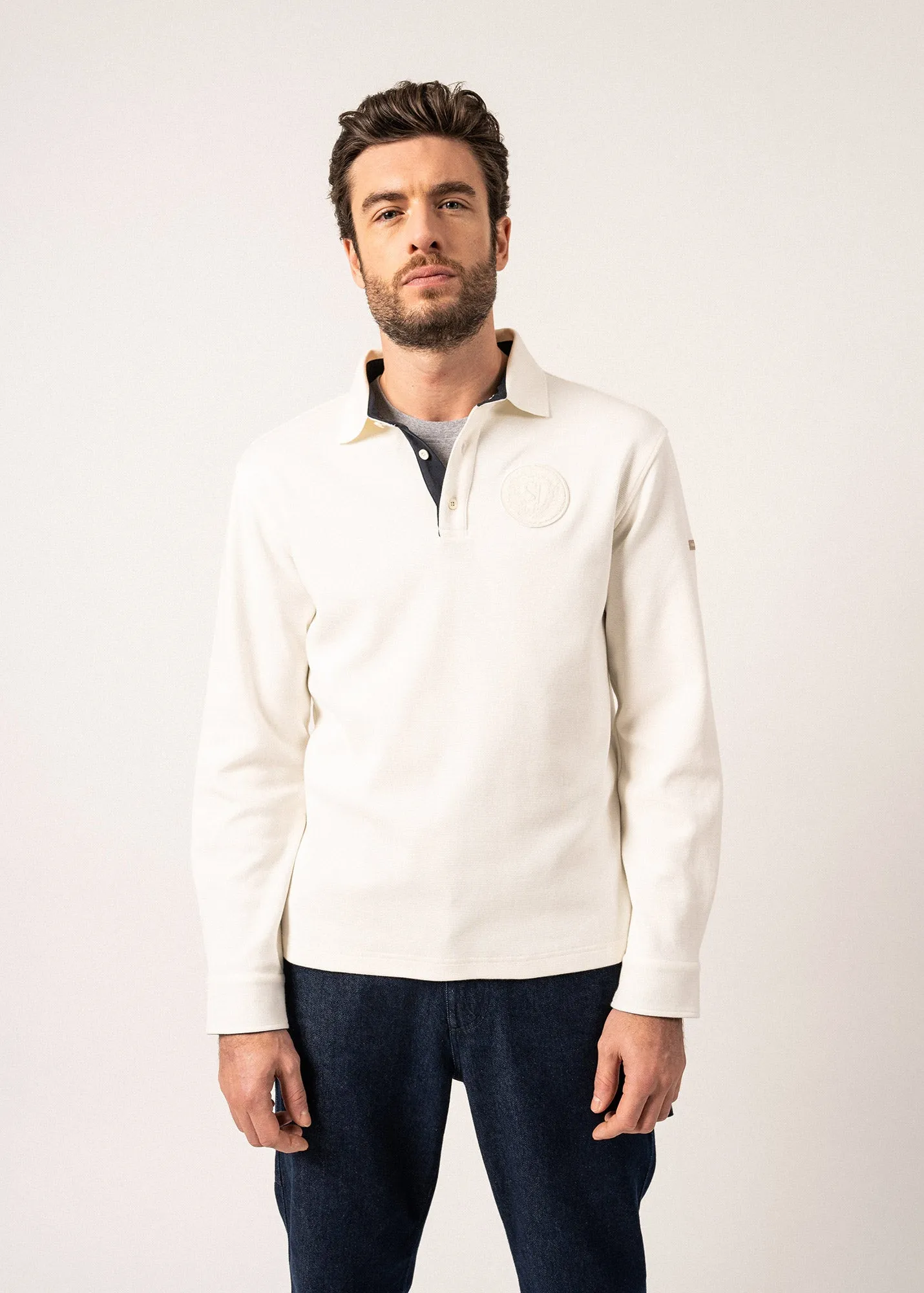 Prosper Long-sleeved Polo Shirt - in cotton, with SAINT JAMES badge (ECUME)