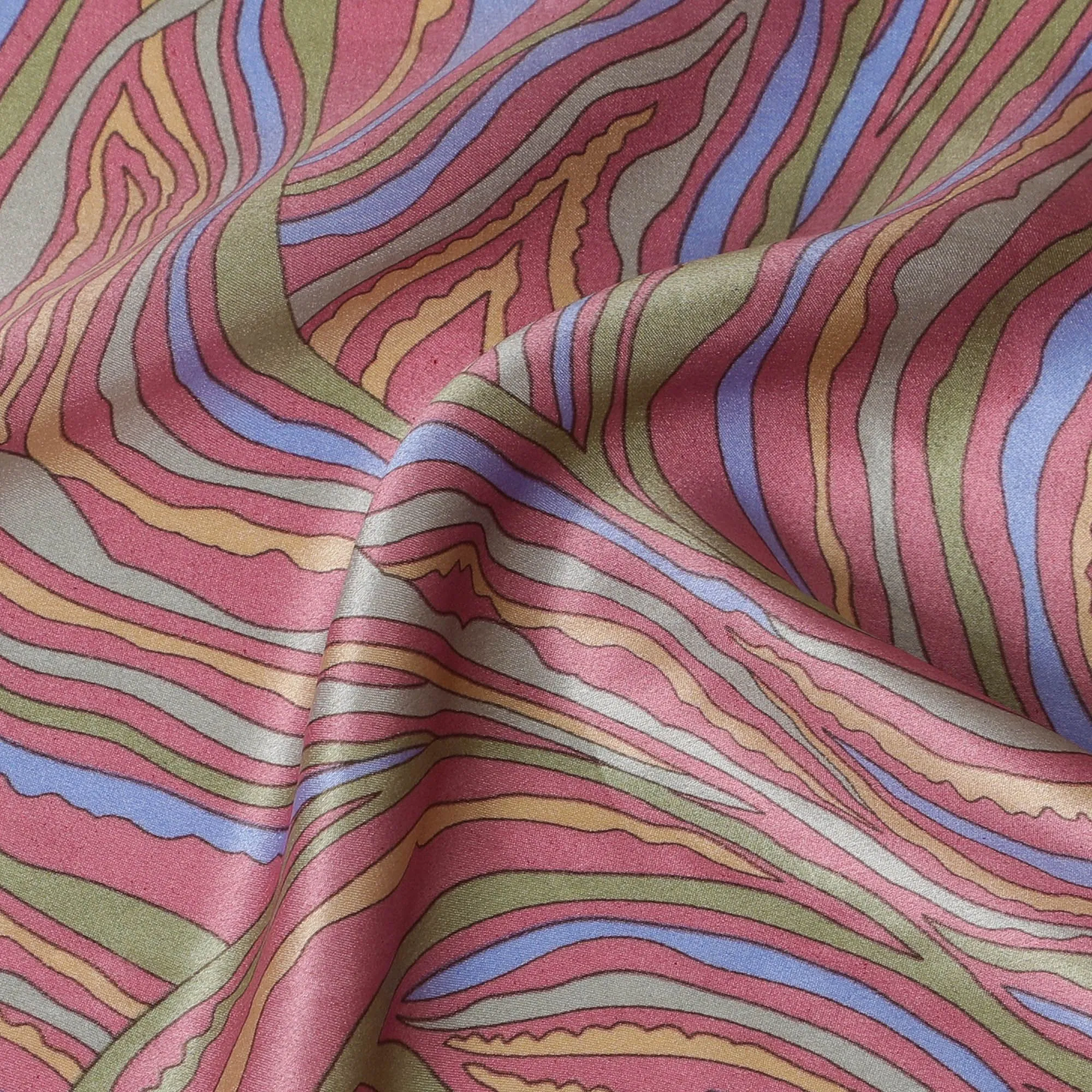 Psychedelic Wave Silk Satin Fabric - Vibrant Swirl Patterns, 110cm Width, Crafted in India-D17704