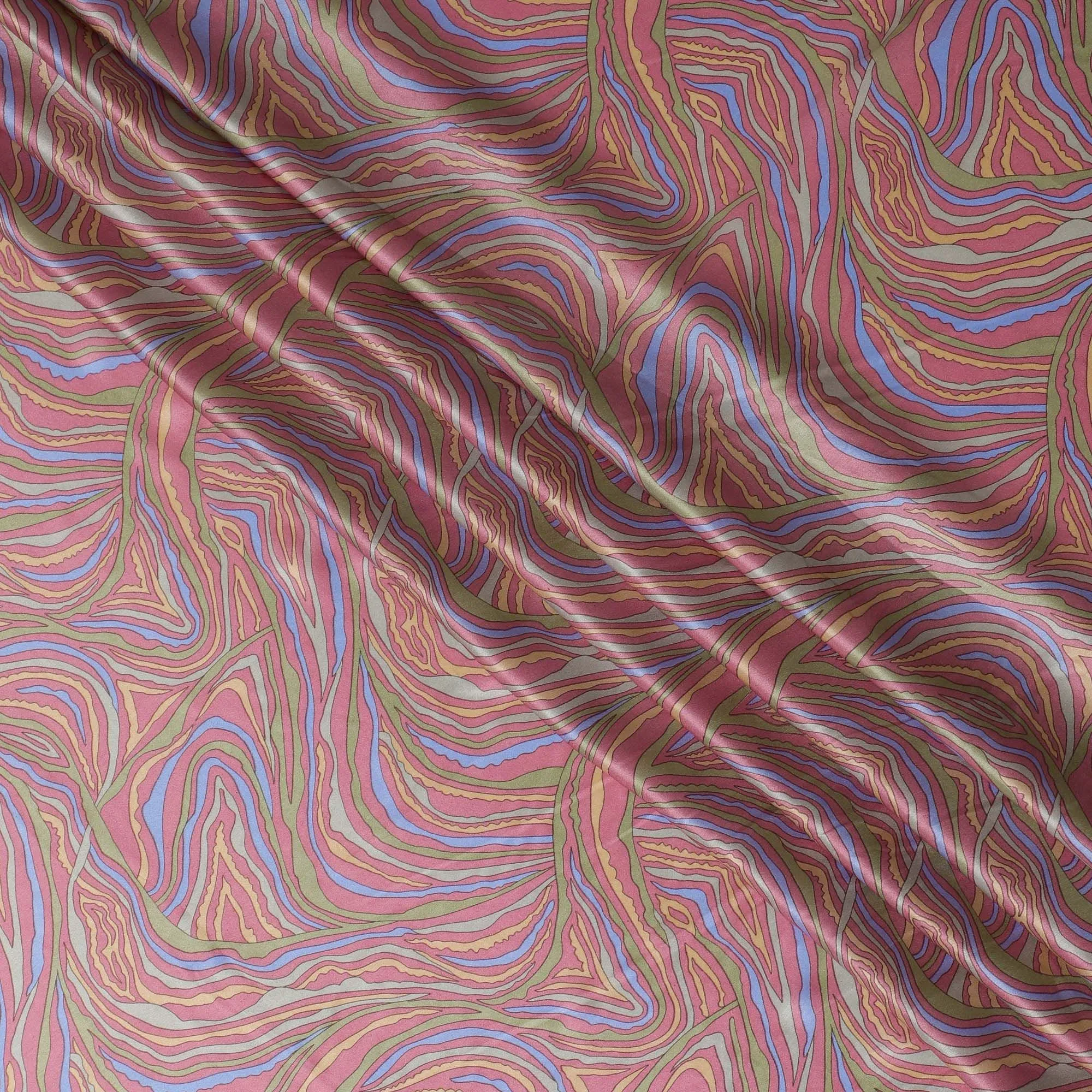 Psychedelic Wave Silk Satin Fabric - Vibrant Swirl Patterns, 110cm Width, Crafted in India-D17704