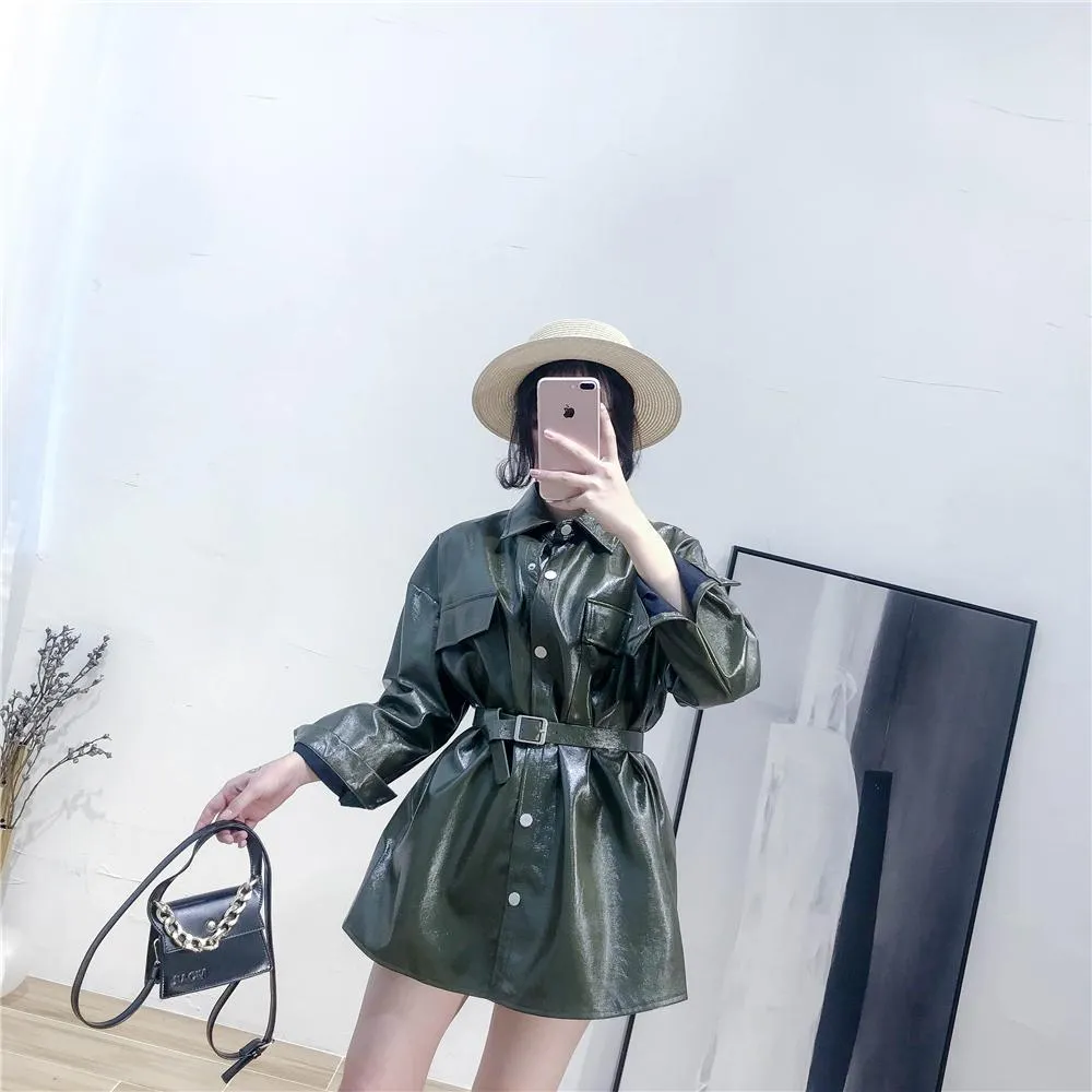 Pu Leather Retro Short Trench Coat