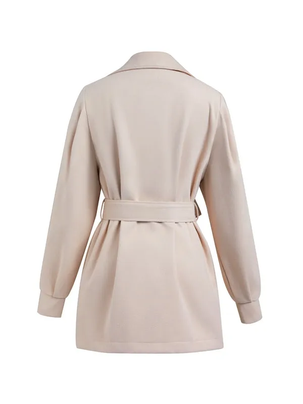 Puff Sleeve Belted Woolen Coat