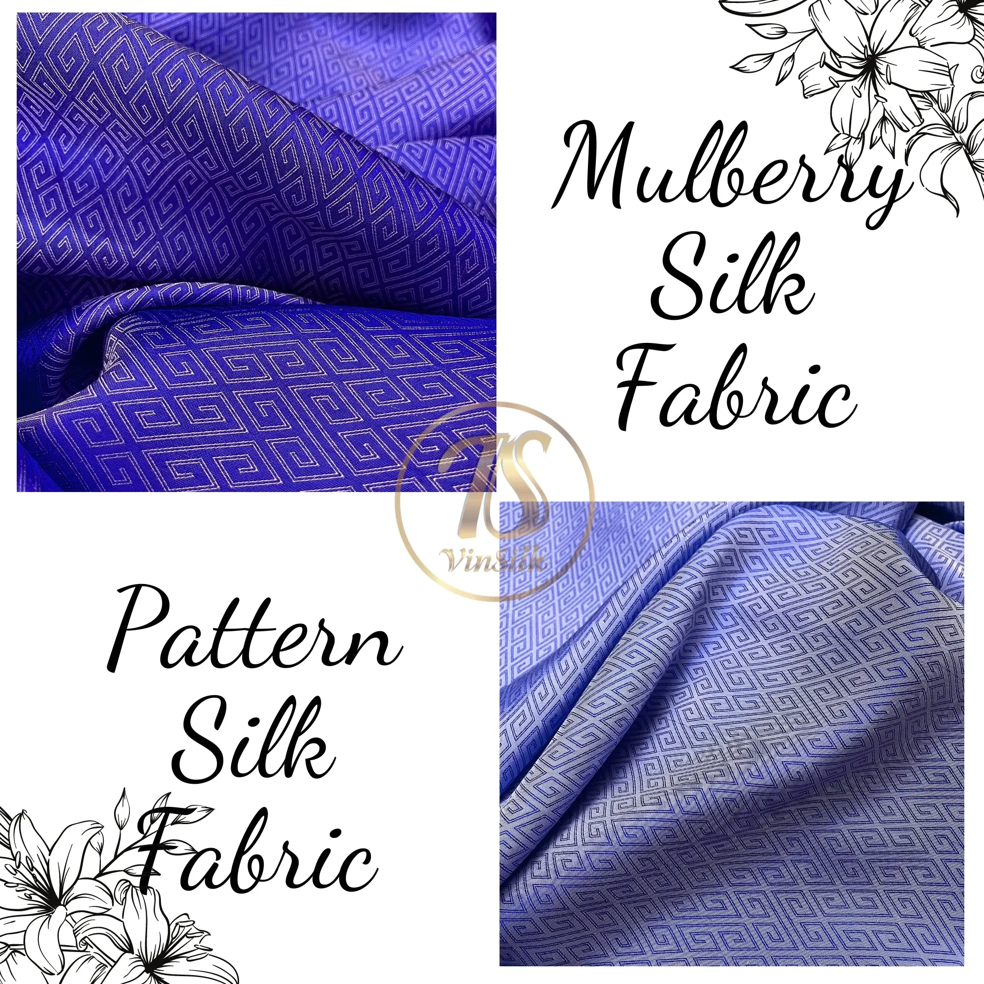 PURE MULBERRY SILK fabric by the yard - Blue pattern silk - Handmade fabric – Sewing clothes – Silk for sewing - Gift for men