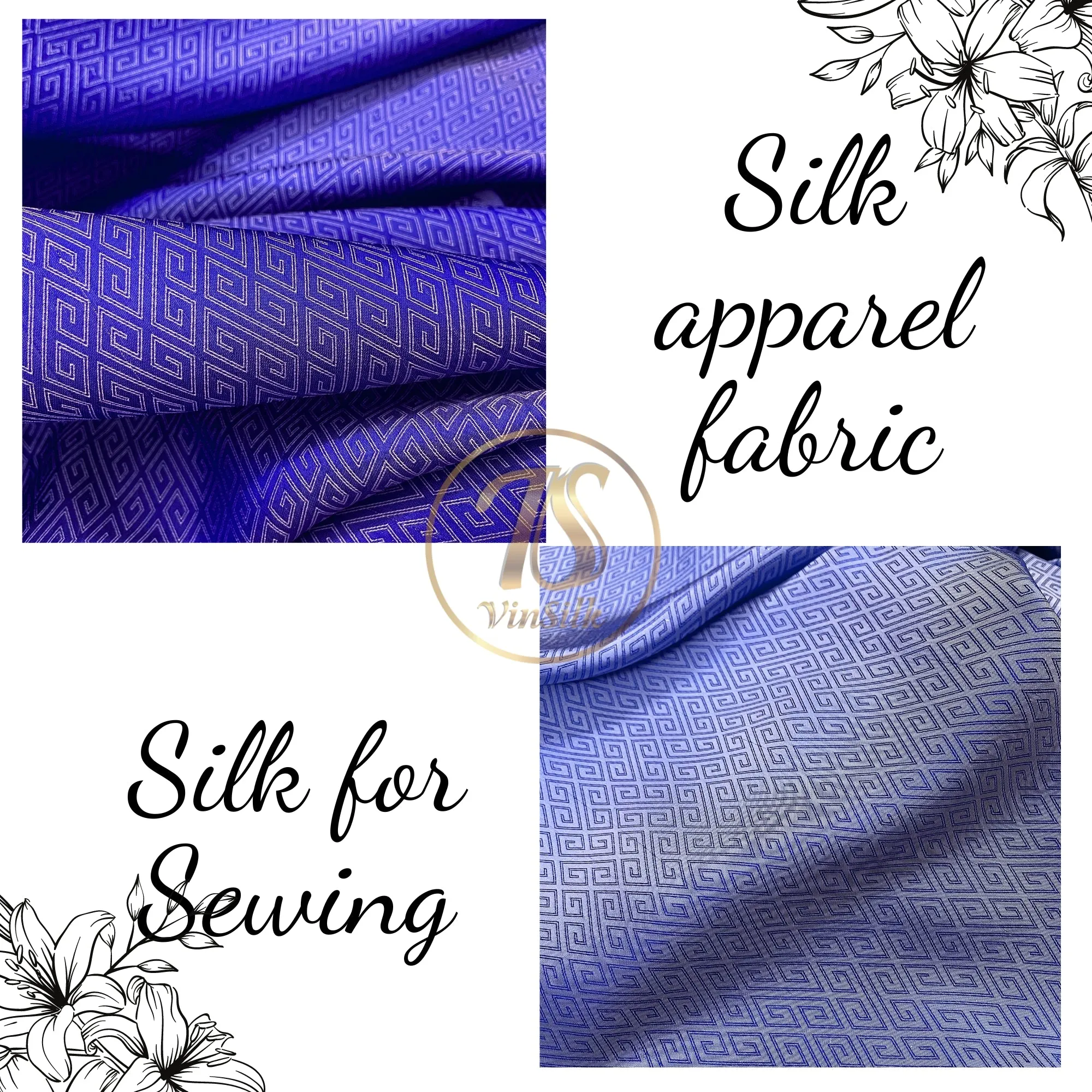 PURE MULBERRY SILK fabric by the yard - Blue pattern silk - Handmade fabric – Sewing clothes – Silk for sewing - Gift for men