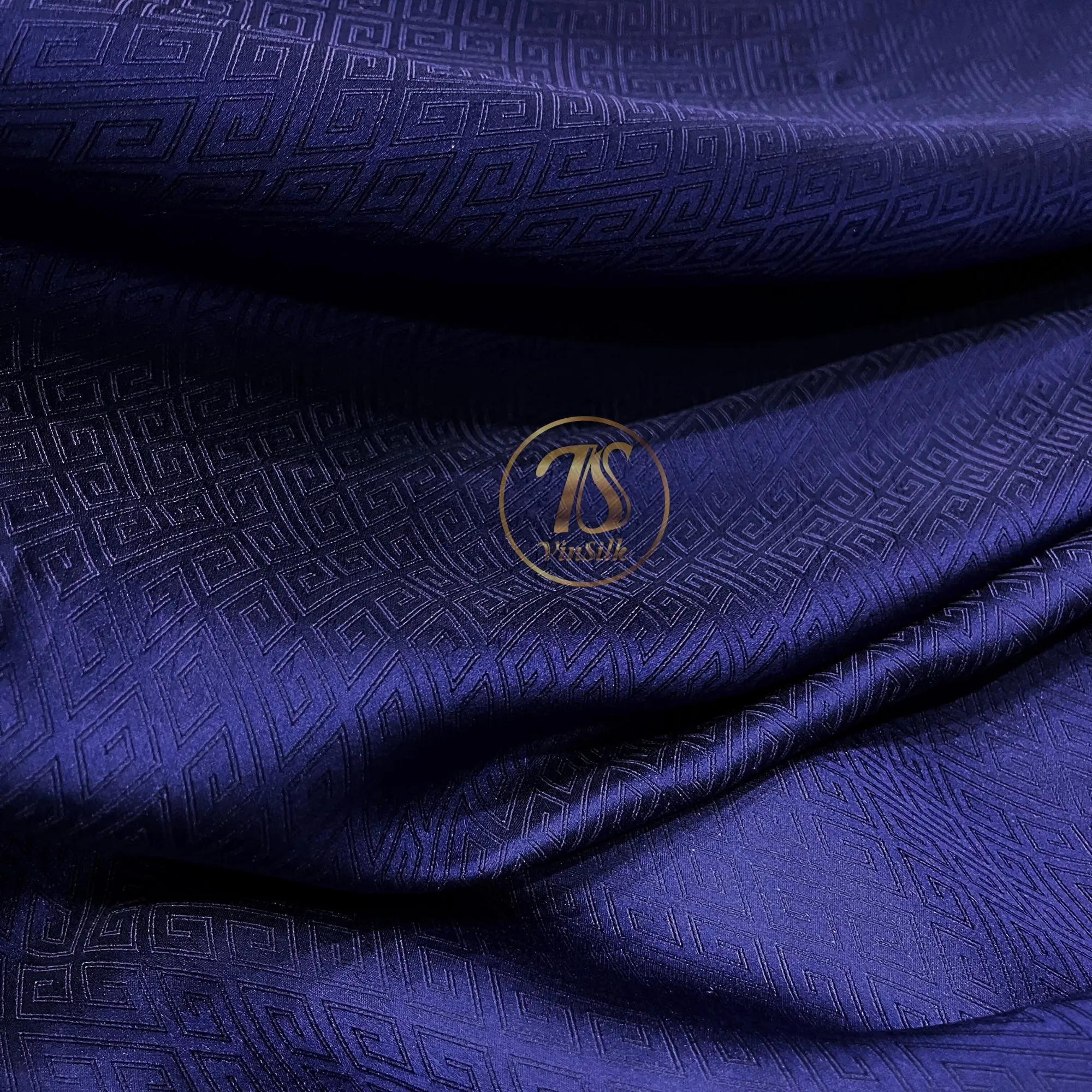 PURE MULBERRY SILK fabric by the yard - Dark blue pattern silk - Handmade fabric – Silk apparel fabric – Silk for sewing - Gift for men