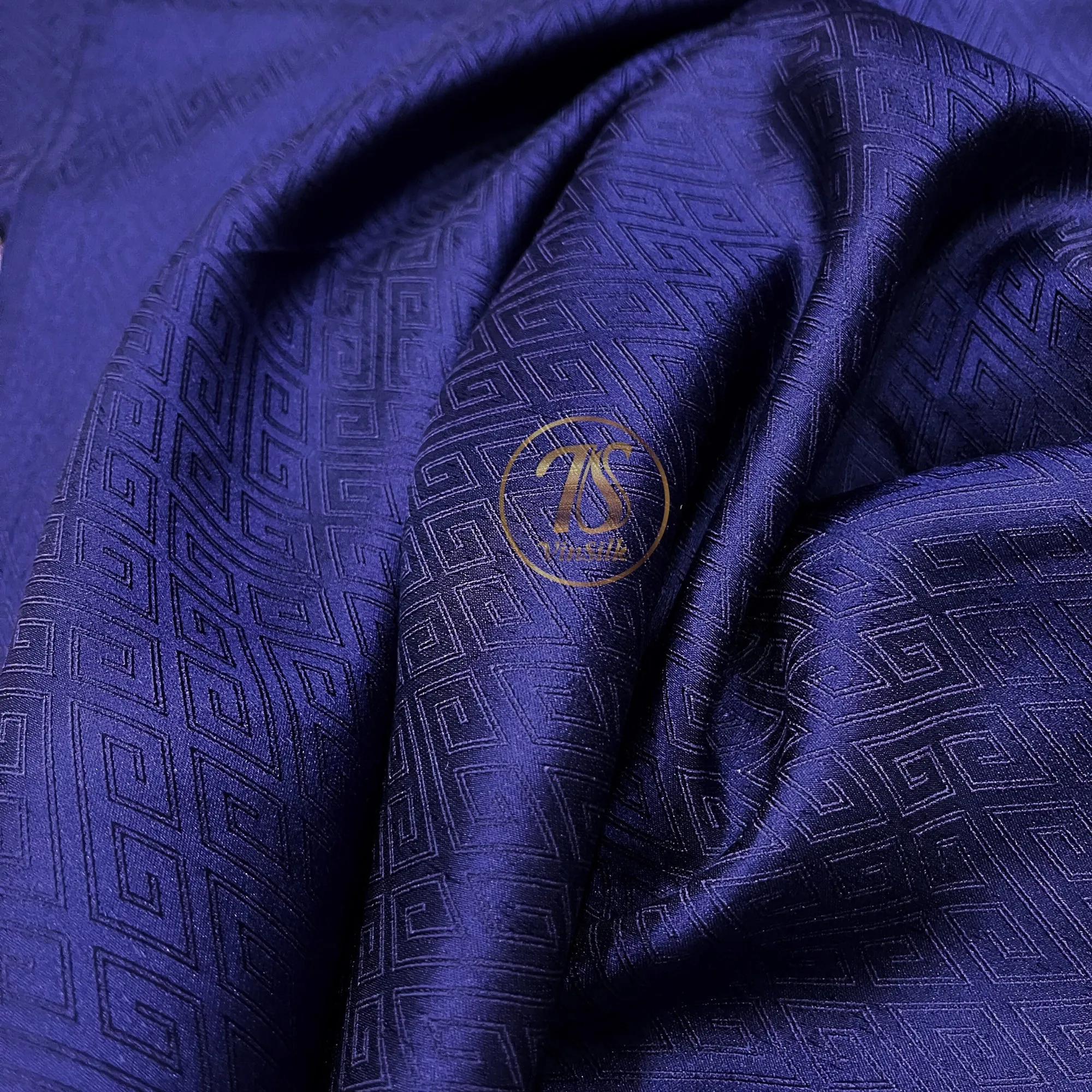 PURE MULBERRY SILK fabric by the yard - Dark blue pattern silk - Handmade fabric – Silk apparel fabric – Silk for sewing - Gift for men
