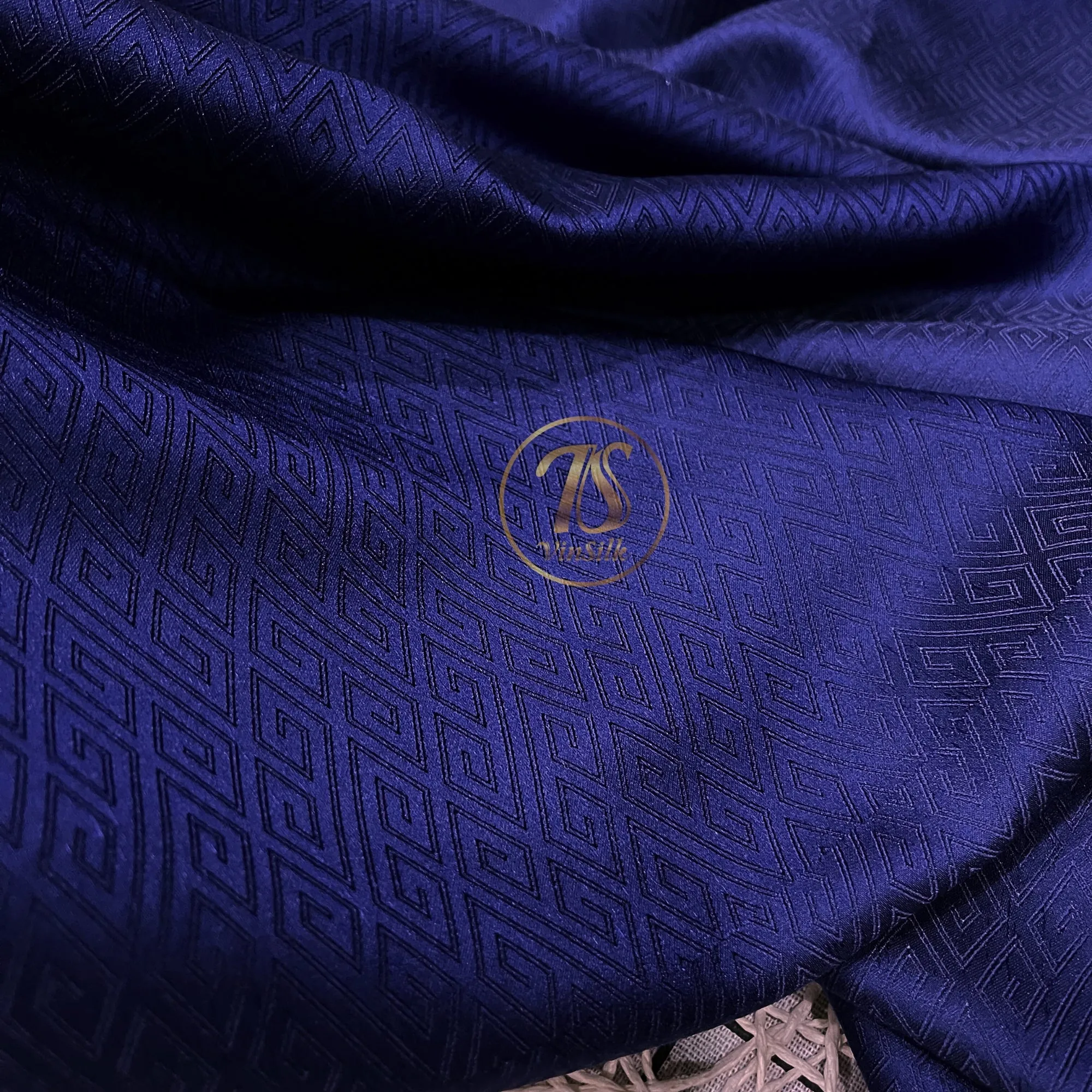 PURE MULBERRY SILK fabric by the yard - Dark blue pattern silk - Handmade fabric – Silk apparel fabric – Silk for sewing - Gift for men