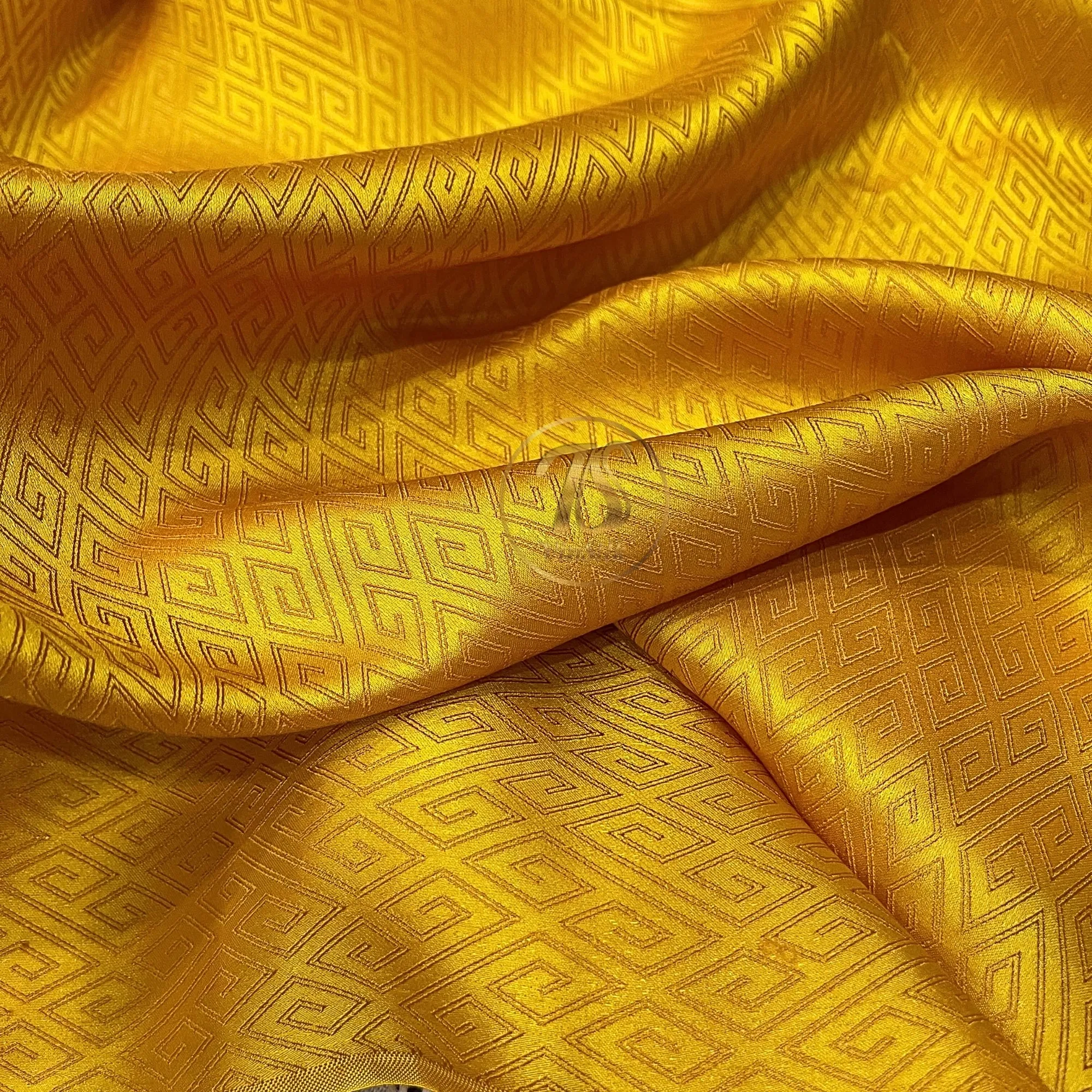 PURE MULBERRY SILK fabric by the yard - Yellow pattern silk - Handmade fabric – Sewing clothes – Silk for sewing - Gift for men