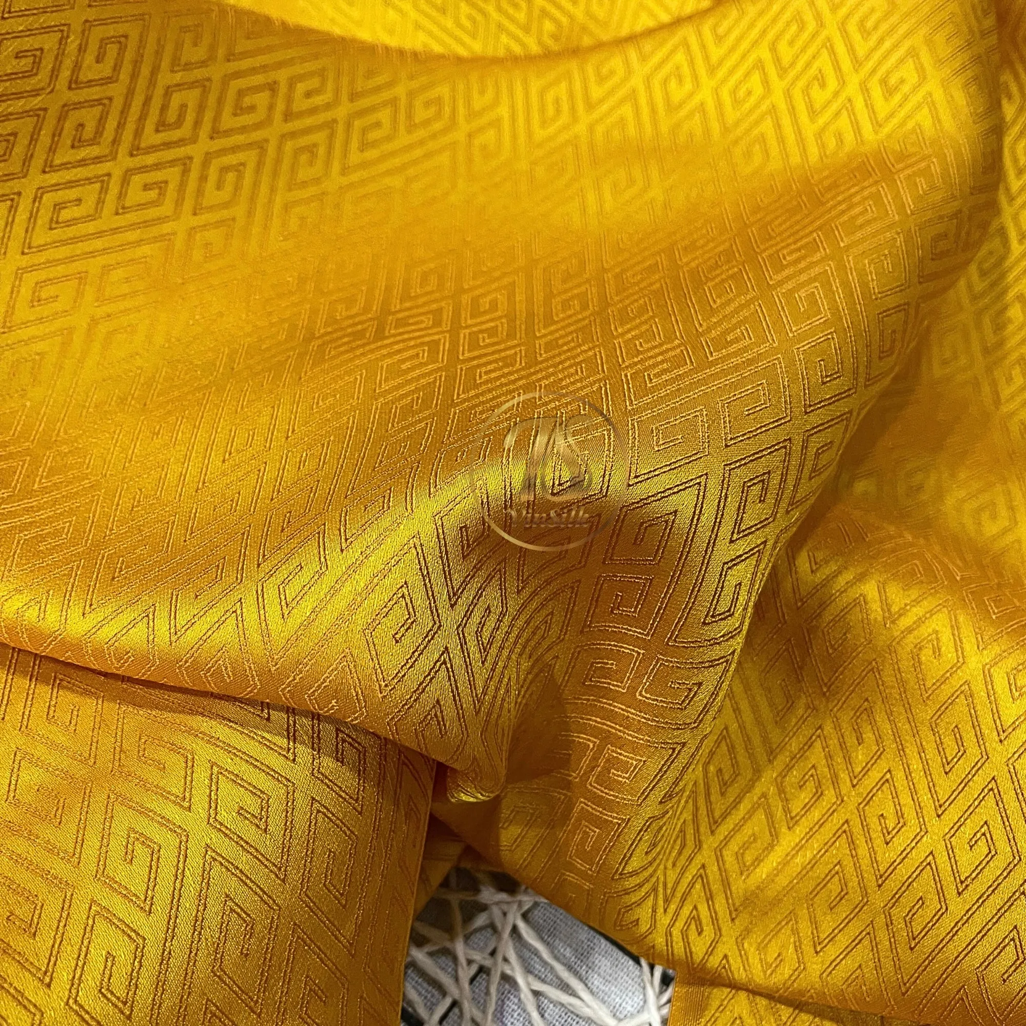 PURE MULBERRY SILK fabric by the yard - Yellow pattern silk - Handmade fabric – Sewing clothes – Silk for sewing - Gift for men