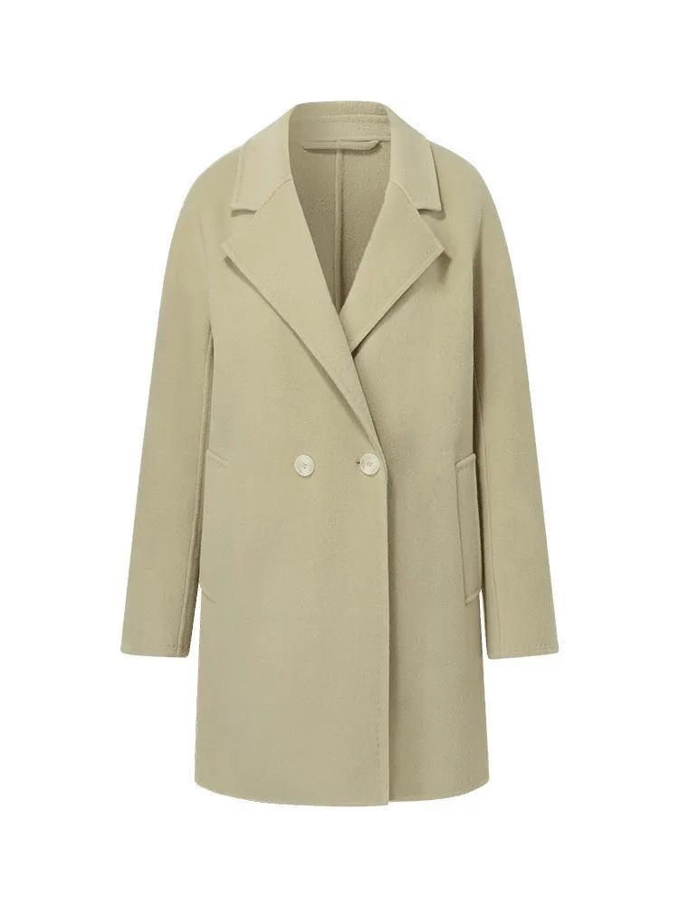 Pure Wool Mid-Length Notched Lapel Double-Faced Coat