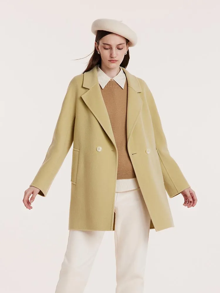 Pure Wool Mid-Length Notched Lapel Double-Faced Coat