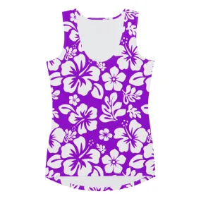 Purple and White Hawaiian Flowers Women's Athletic Swim Tank Top