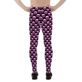 Purple Black Dotted Men's Leggings, Dots Pattern Designer Running Compression Tights For Men - Made in USA/EU/MX