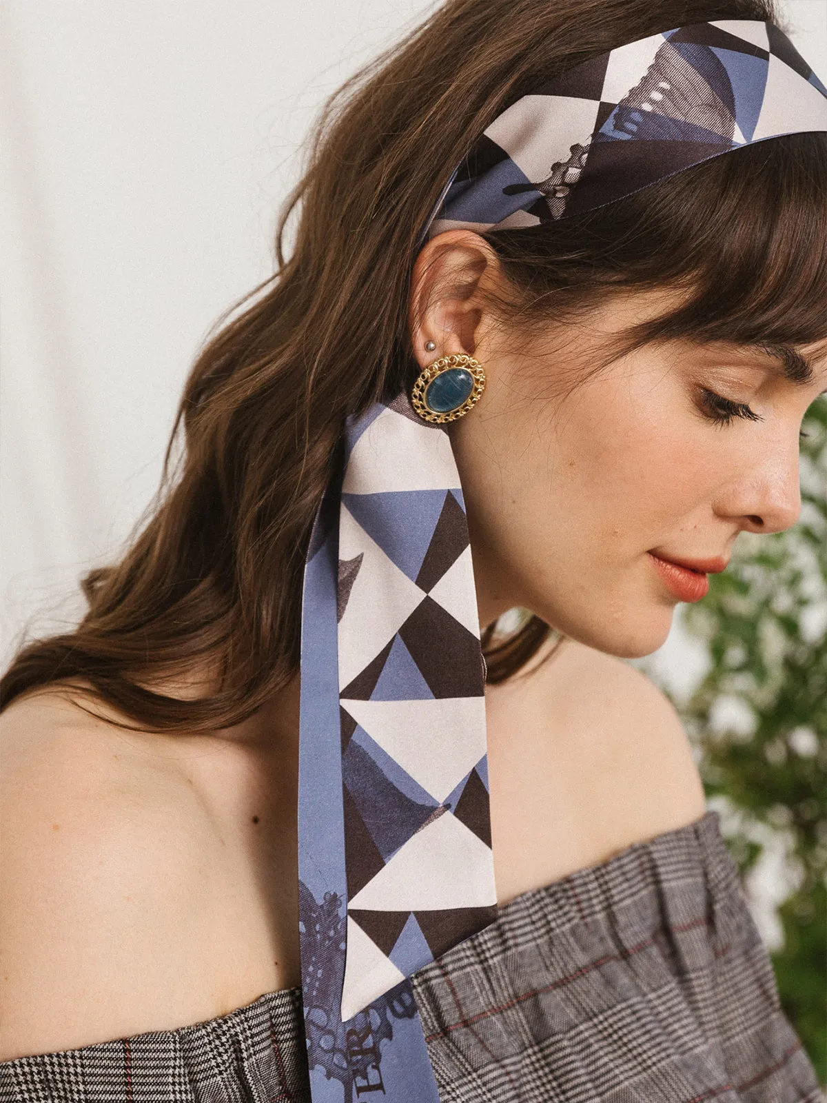 "Prism" Silk Skinny Scarf -  blue