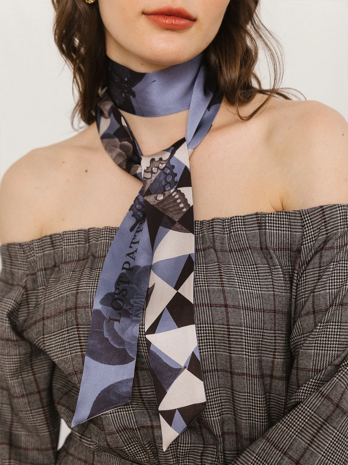 "Prism" Silk Skinny Scarf -  blue