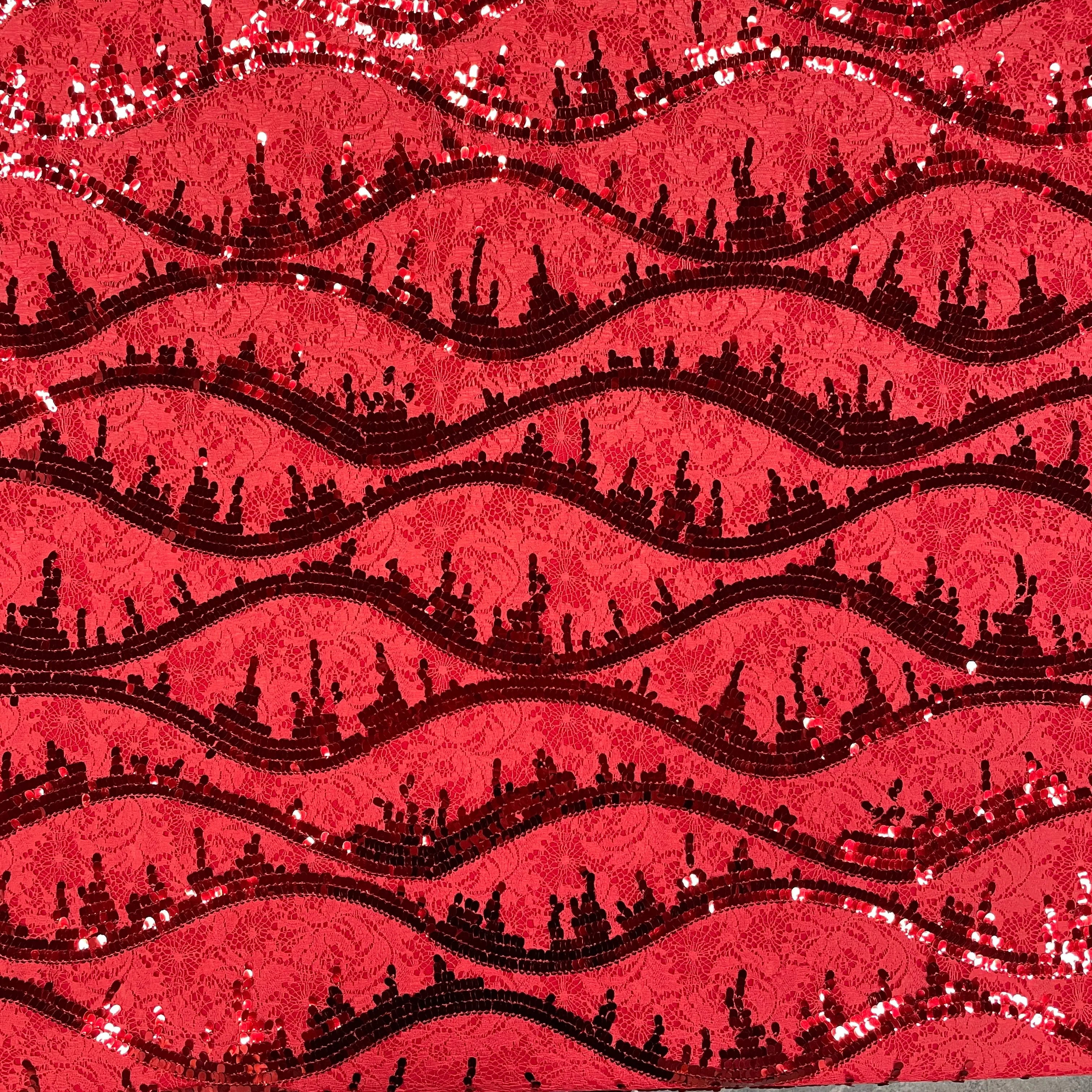 Red Lace Sequins Fabric