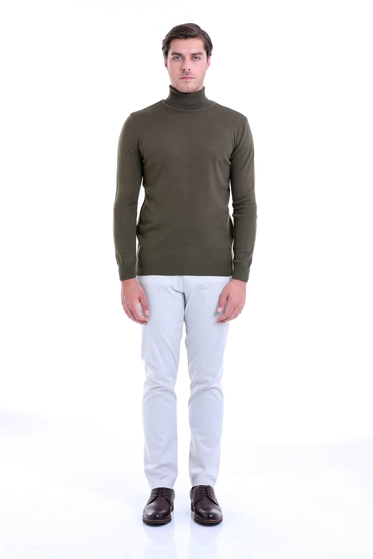 Regular Fit Basic Plain Seagrass Turtleneck Sweater