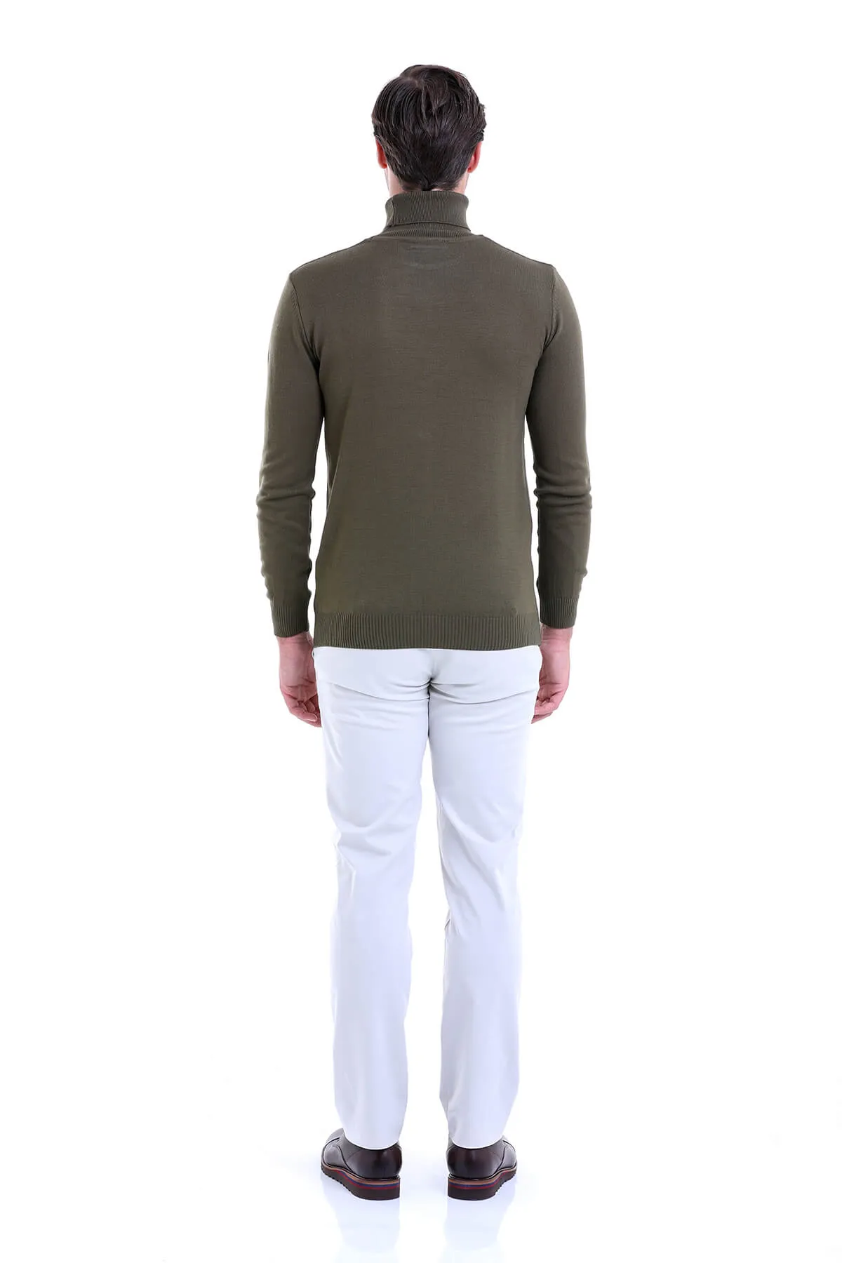 Regular Fit Basic Plain Seagrass Turtleneck Sweater