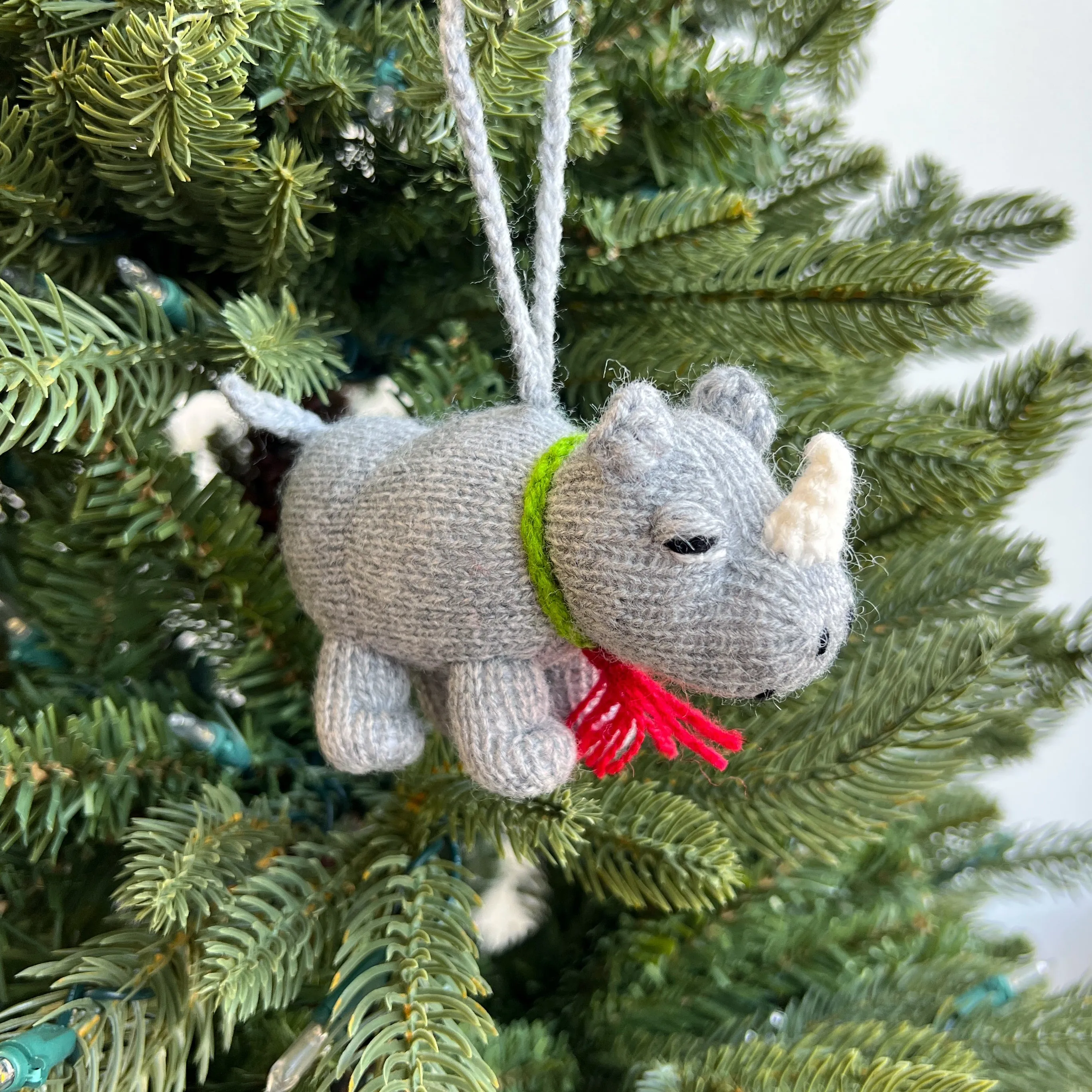 Rhino Ornament, Knit Wool