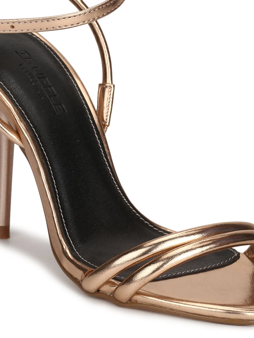 Rose Gold Metallic Double Strap Barely There Stiletto Heels