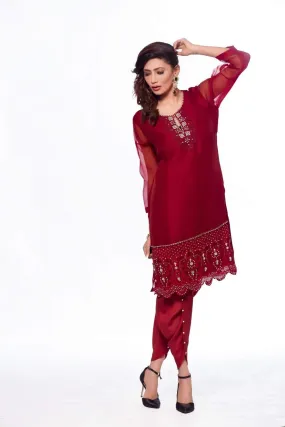 Sadia Aamir - Deep Red Crimson - Handwork - 1 Piece