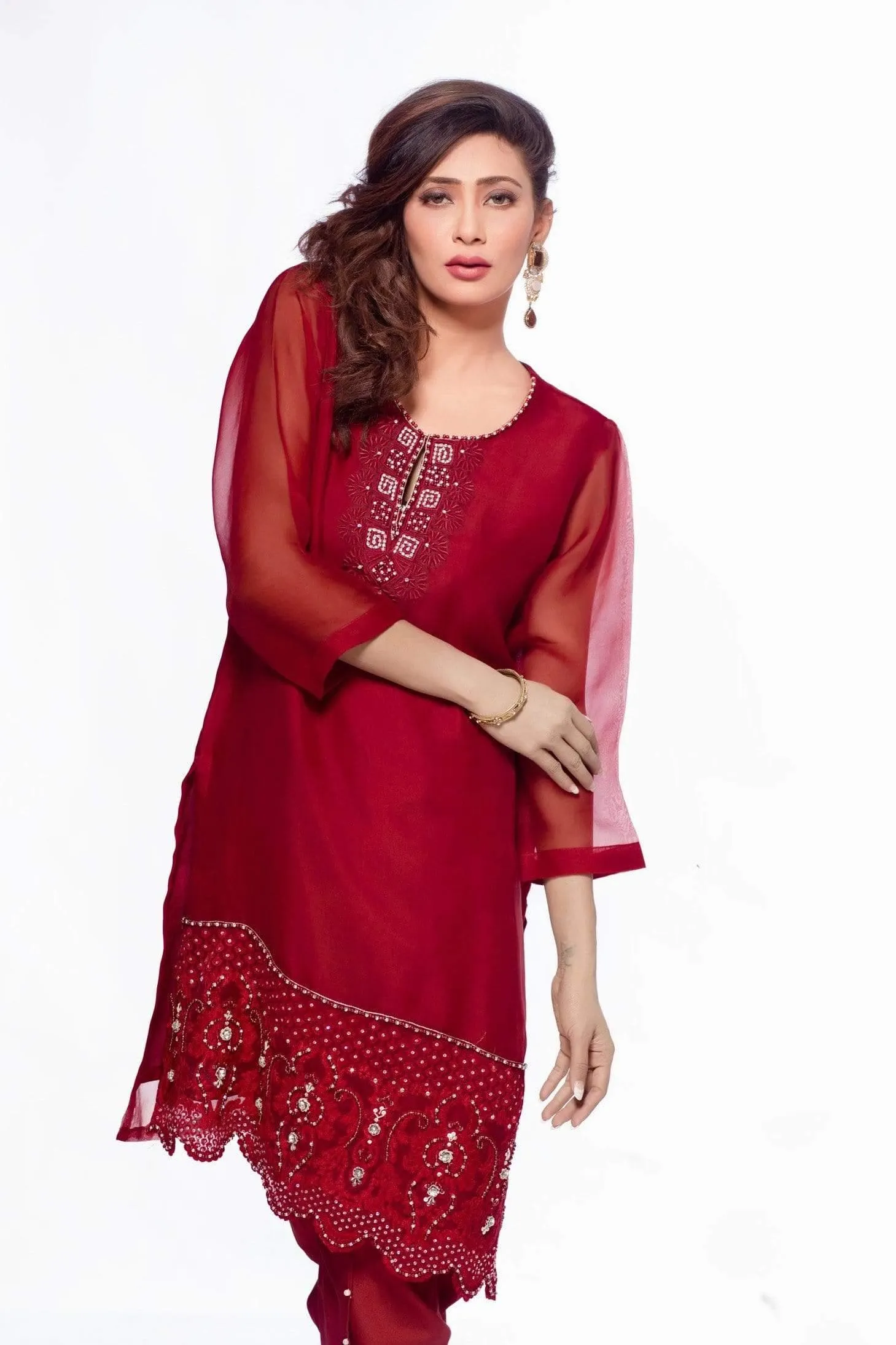 Sadia Aamir - Deep Red Crimson - Handwork - 1 Piece