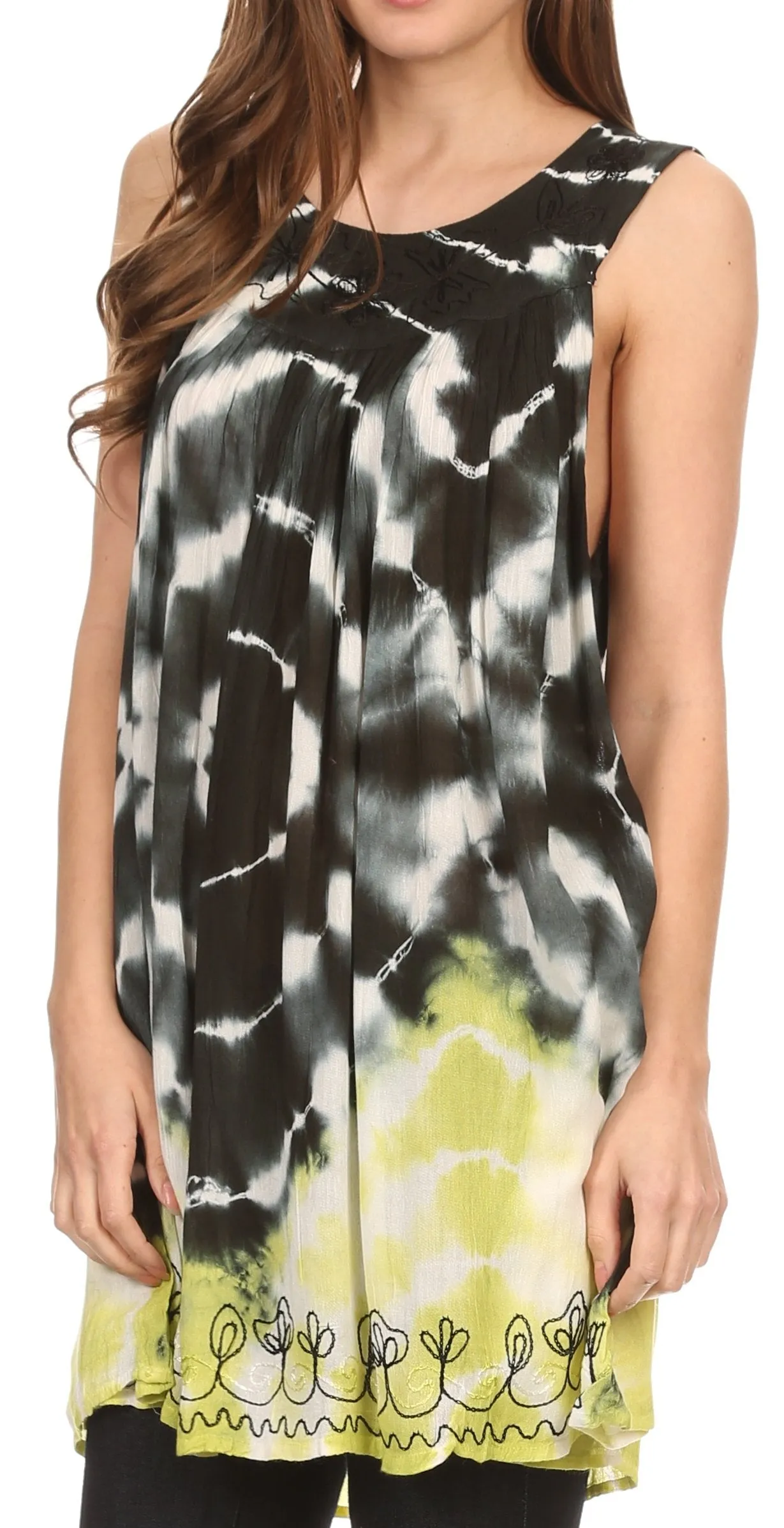 Sakkas Aspen Ombre Tie Dye Floral Embroidered Tank Top Blouse / Top