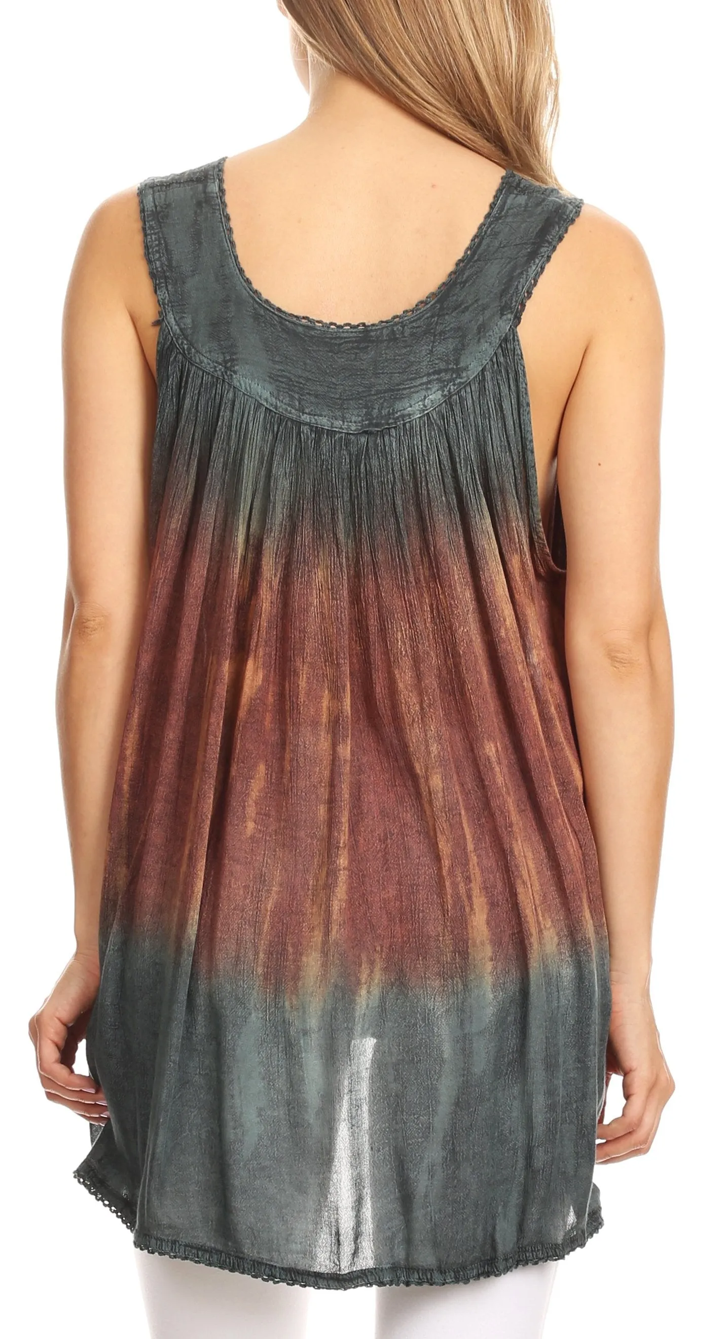 Sakkas Freya Dip Dyed Tie Dye Tank with Sequins and Embroidery