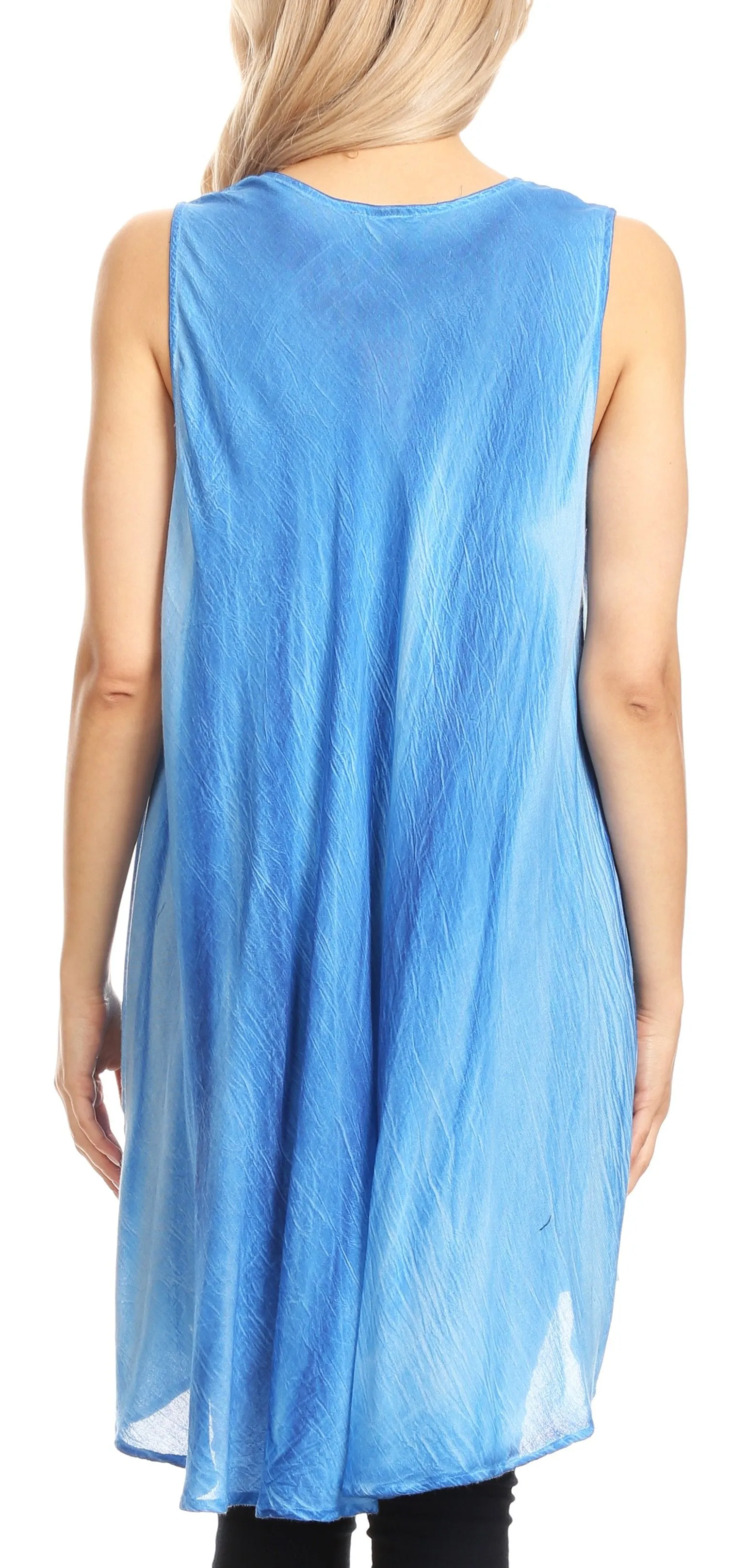 Sakkas Lana Ombre Tie Dye Embroidered Tank Style Long Summer Top | Cover Up