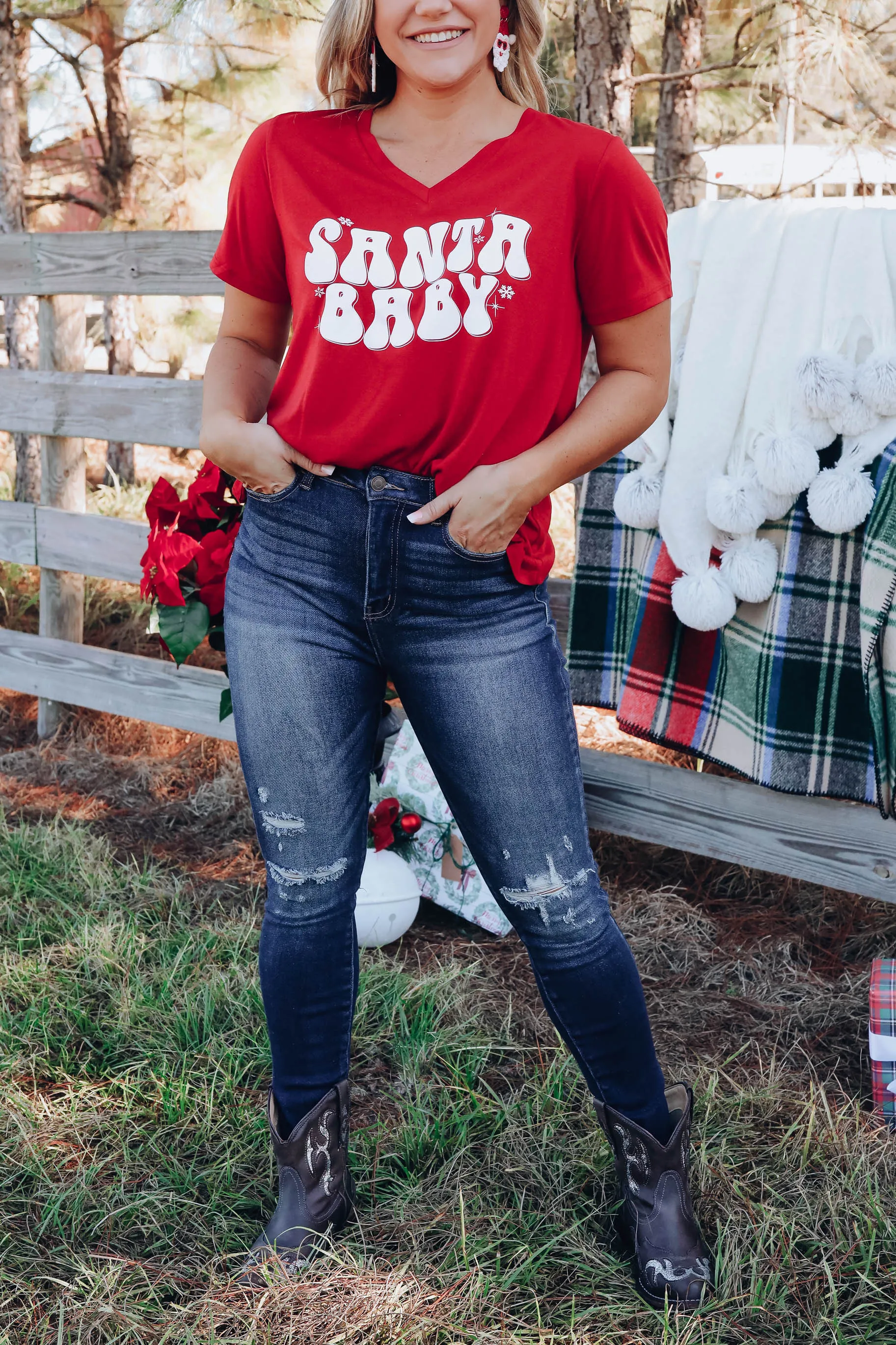 Santa Baby Graphic Tee - Red