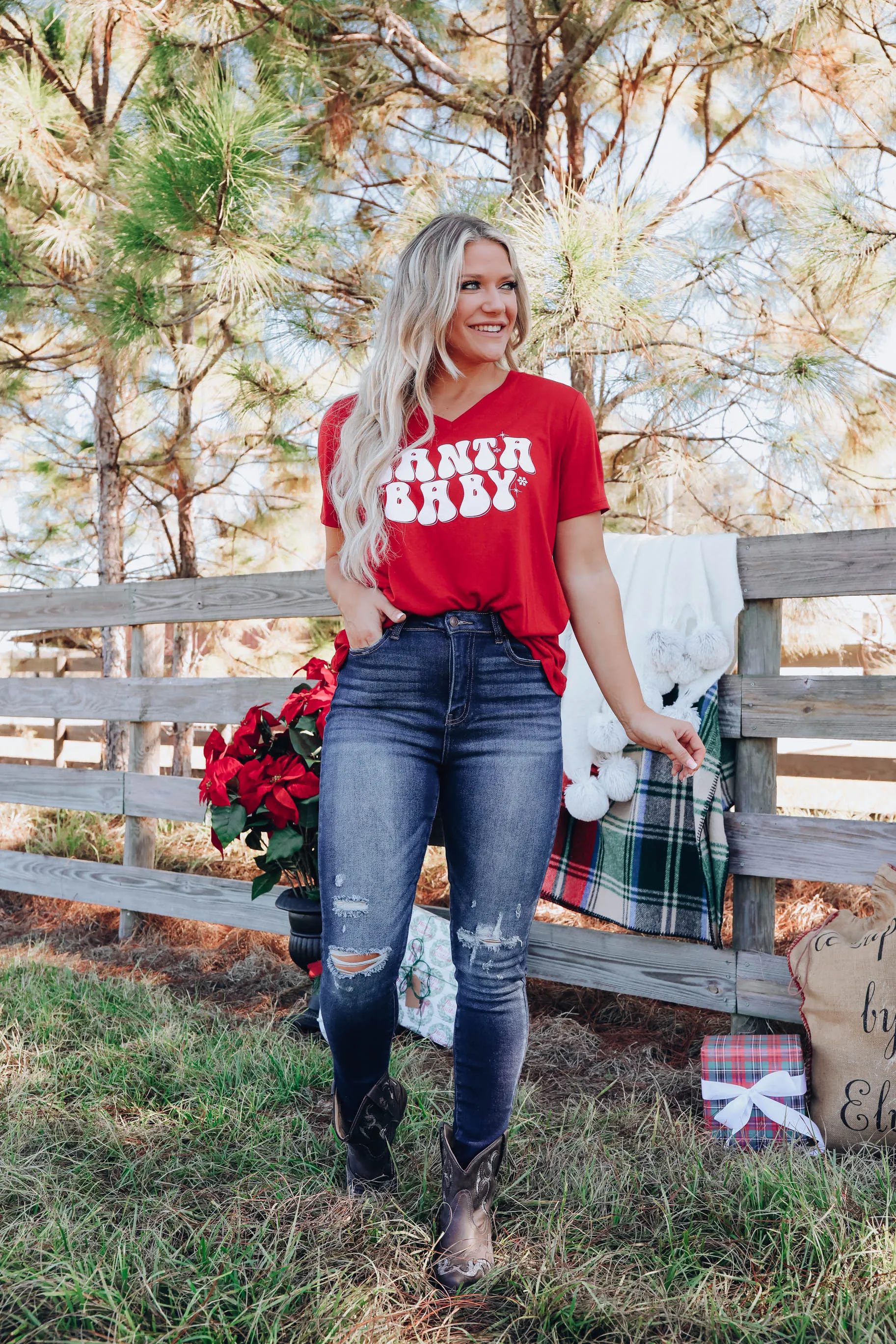 Santa Baby Graphic Tee - Red