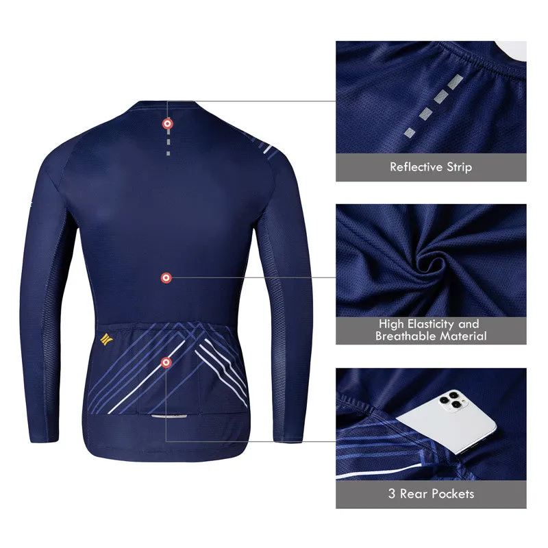 Santic Light Stripe Navy Men’s Cycling Jersey Long Sleeve