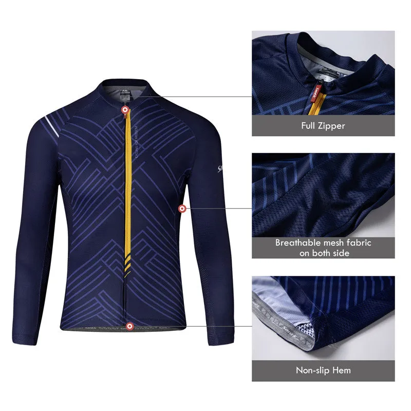 Santic Light Stripe Navy Men’s Cycling Jersey Long Sleeve