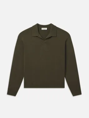 Silk Blend Polo Sweater -- Dark Olive