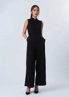 Sleeveless Qipao Jumpsuit w Jade (Black)