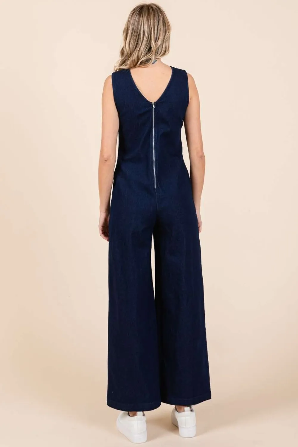 Sleeveless Wide Leg Denim Jumpsuit