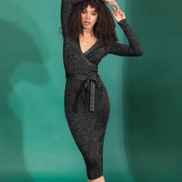 Stole the Show Shimmer Ribbed Midi Dress