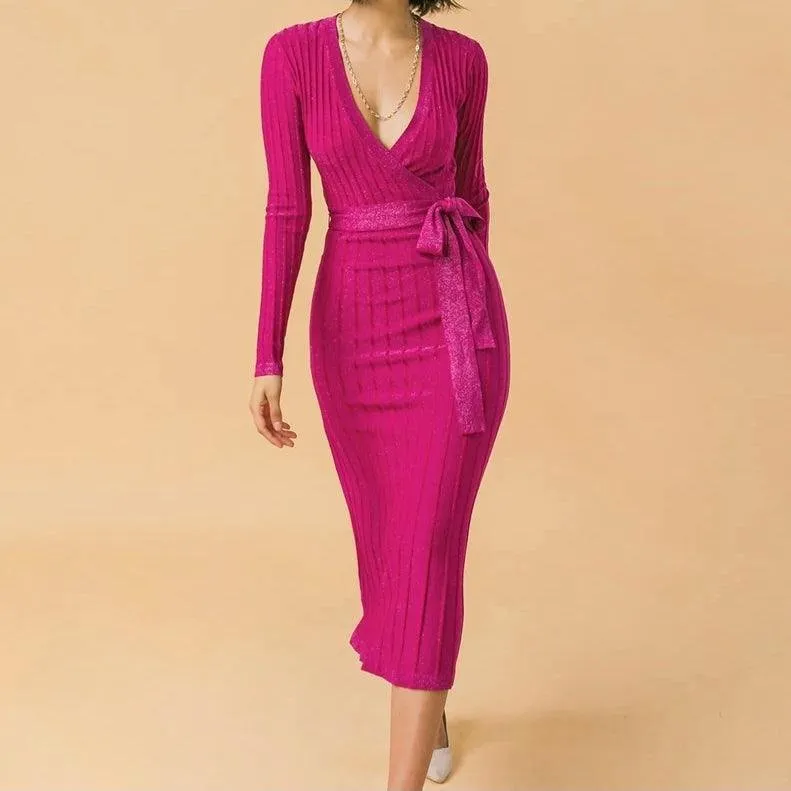 Stole the Show Shimmer Ribbed Midi Dress