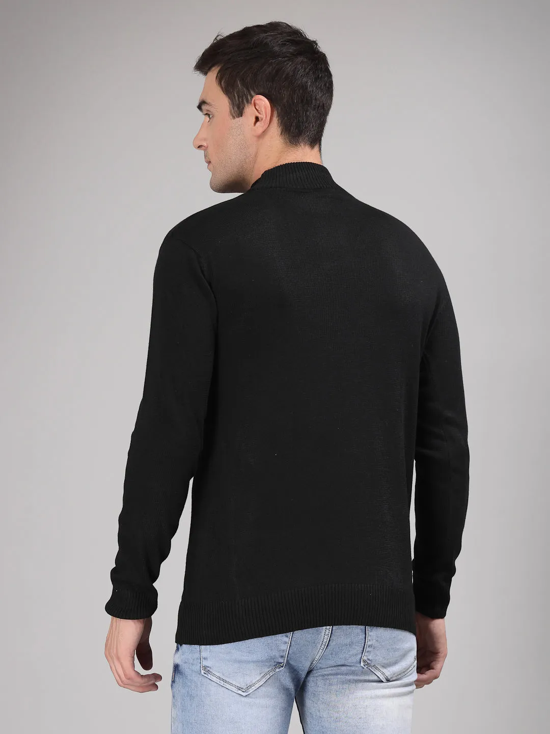 Style Quotient Men Solid Black Knitted Regular Sweater