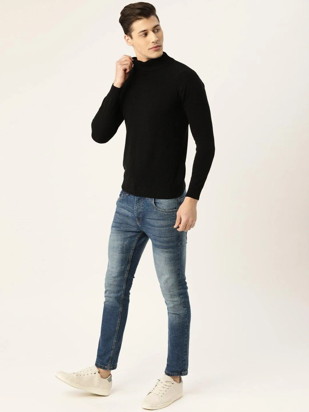 Style Quotient Men Solid Black Knitted Regular Sweatshirt