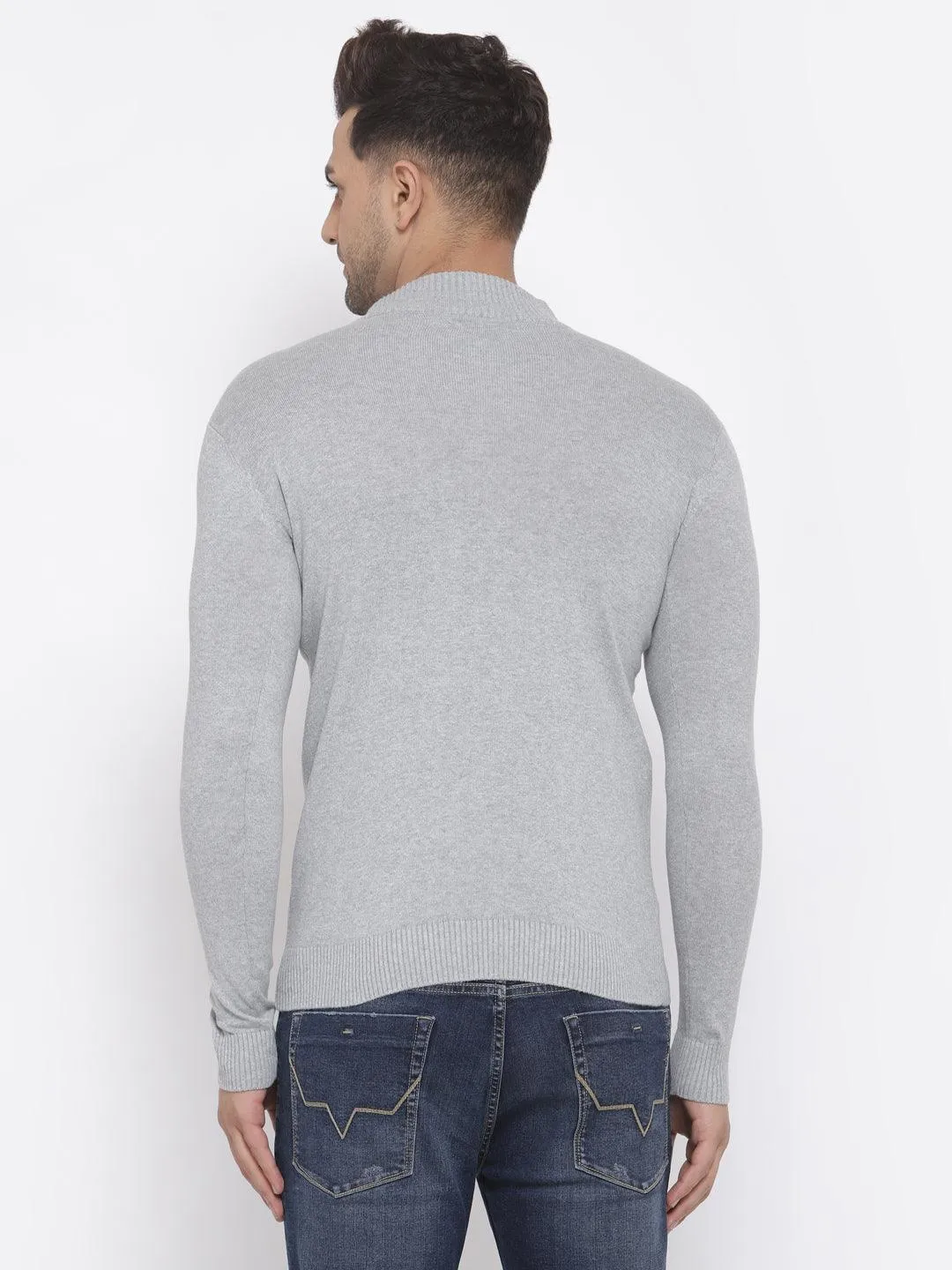 Style Quotient Men Solid Grey Knitted Regular Sweatshirt