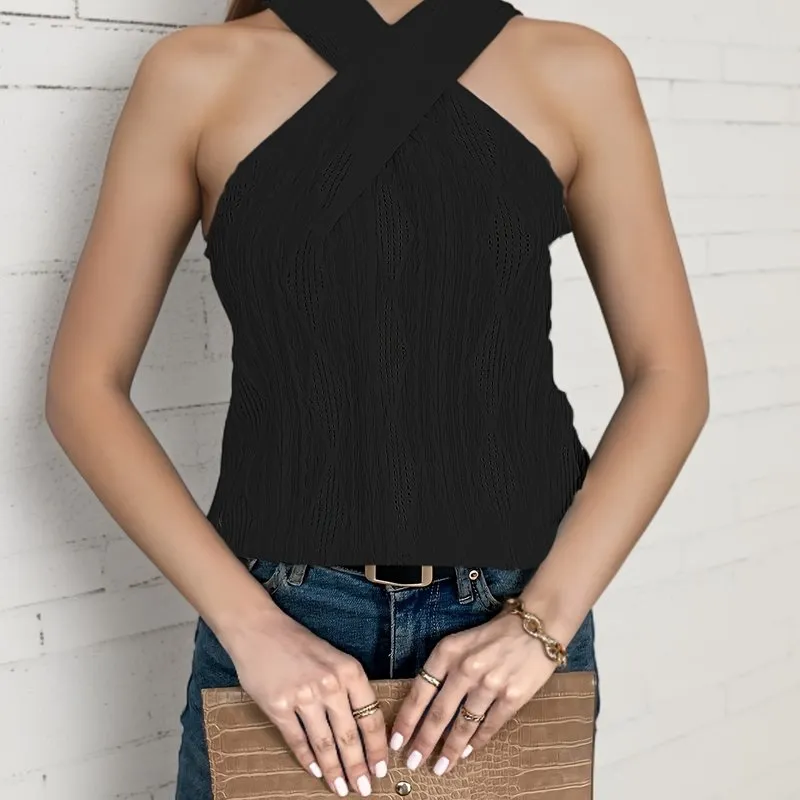 Stylish Criss Cross Halter Neck Top for Womens Fashion