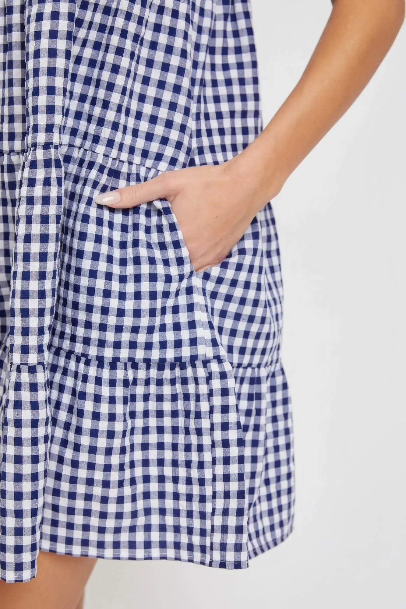 Stylish Summer Navy Gingham Bodydoll Dress for Women