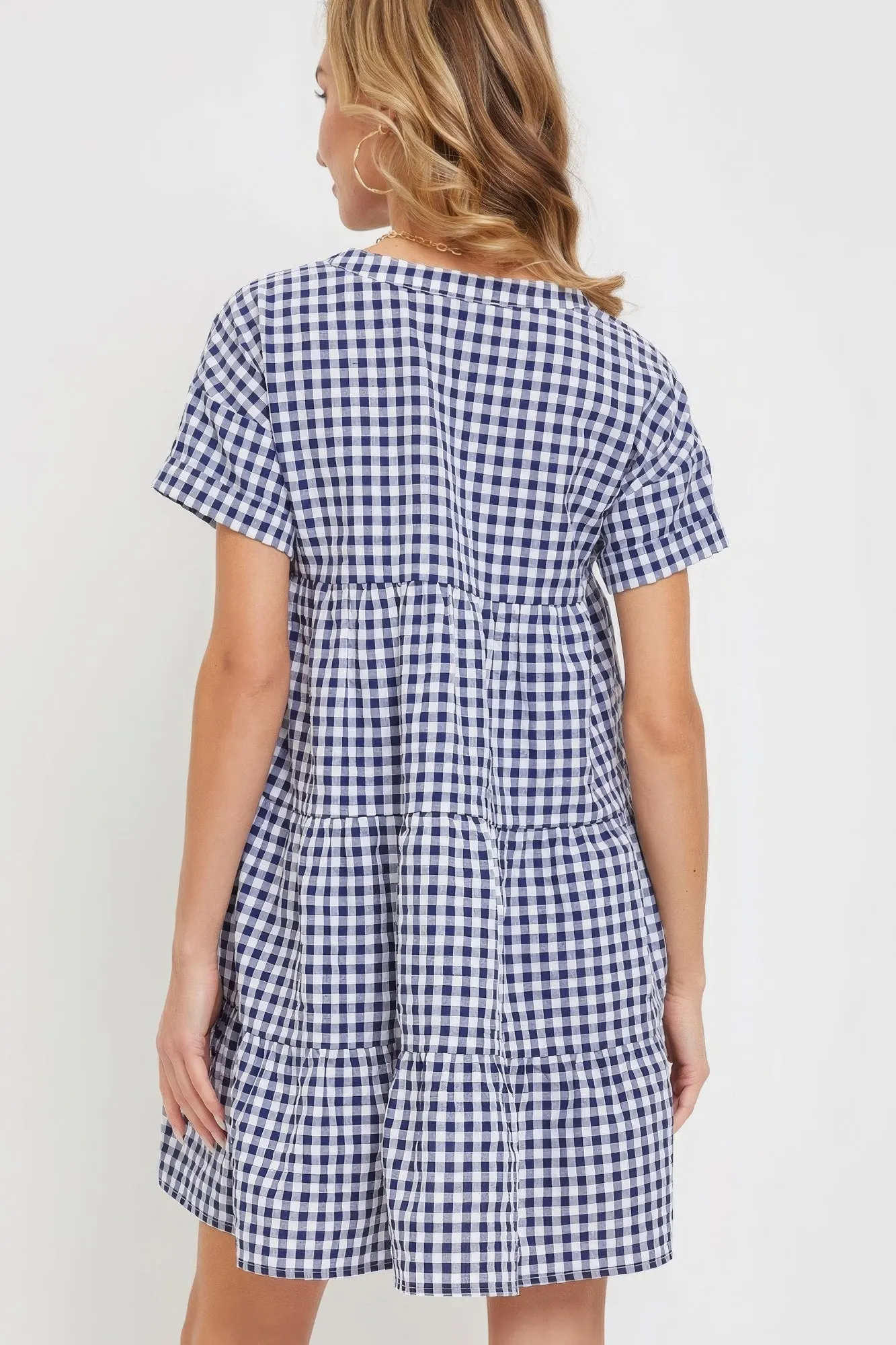 Stylish Summer Navy Gingham Bodydoll Dress for Women