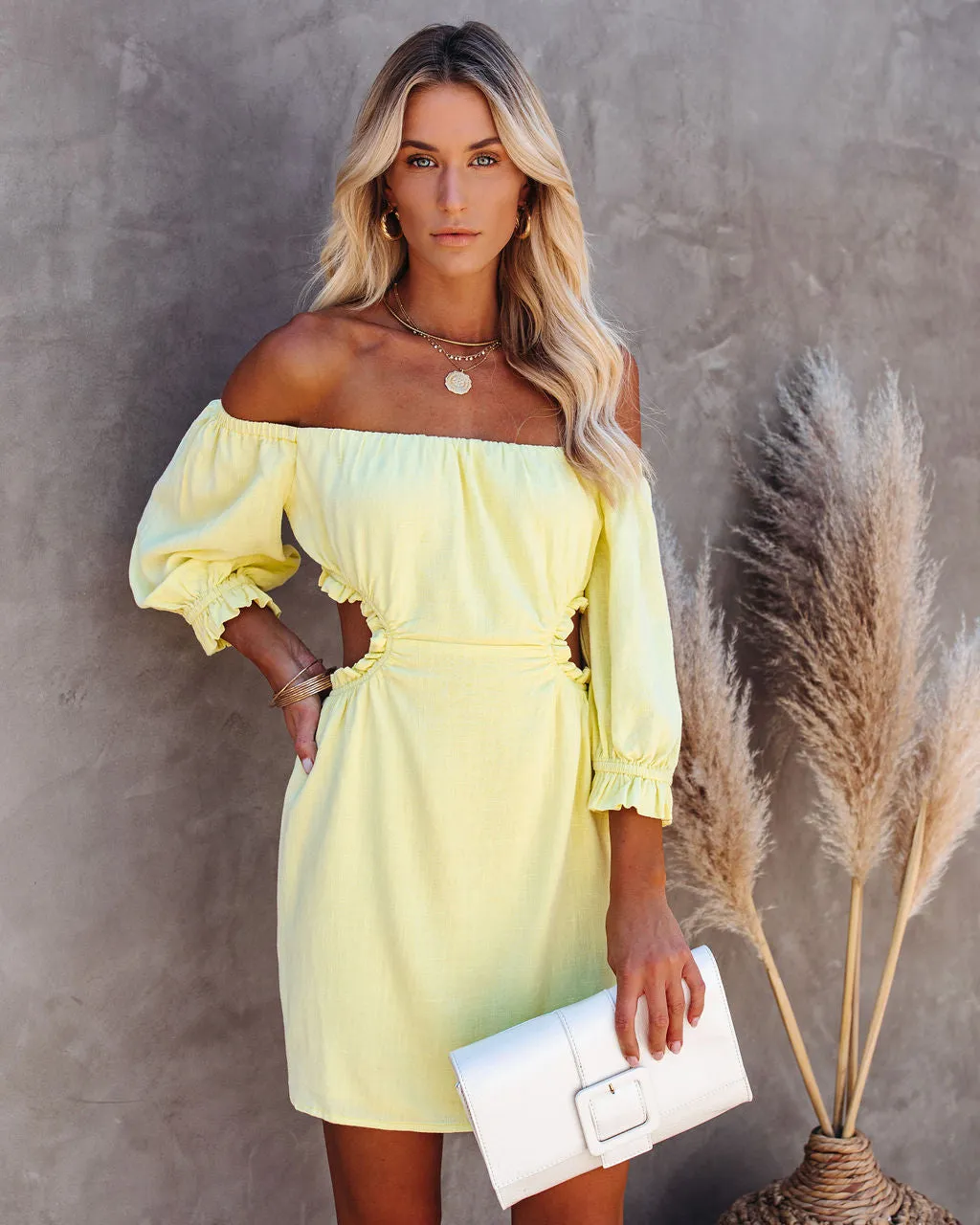 Sundance Linen Blend Off The Shoulder Cutout Dress - Yellow