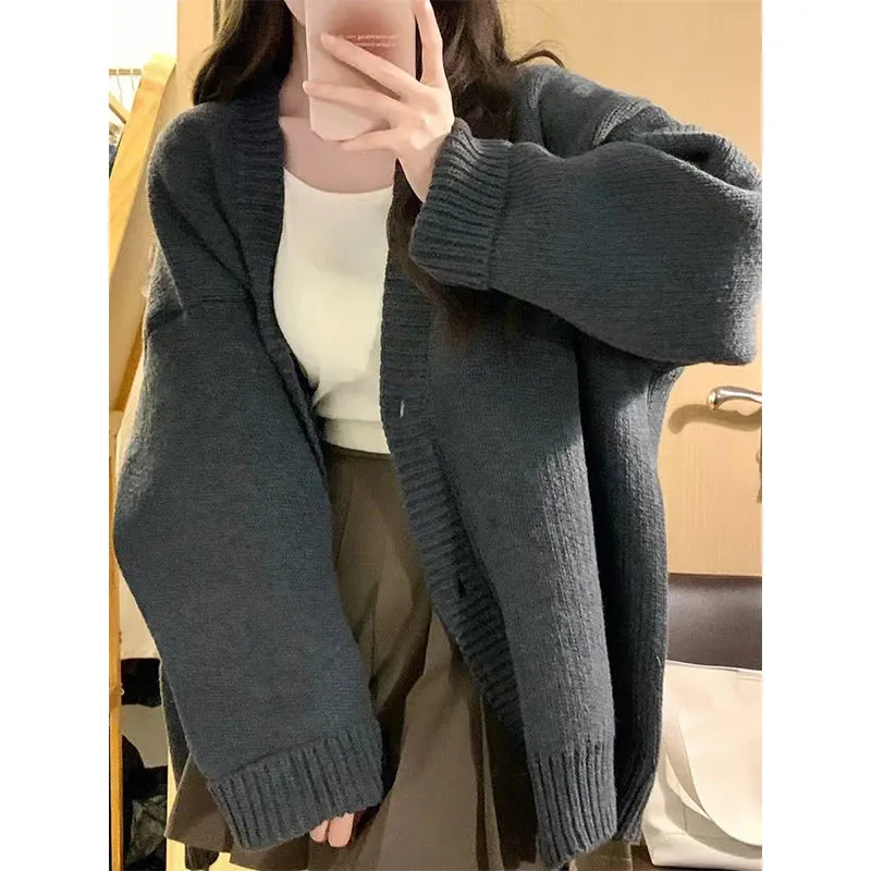 Sweet Knitted Cardigan Sweaters Women Oversized Single Breasted Knitwear Jackets Preppy Korean Casual Jumpers Coat Outwear