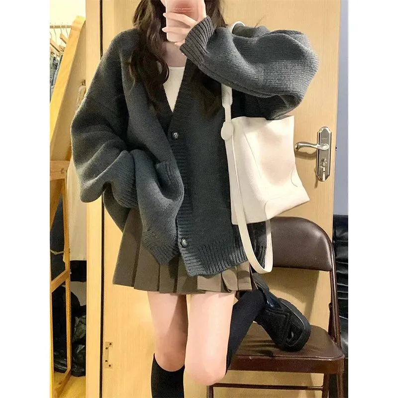 Sweet Knitted Cardigan Sweaters Women Oversized Single Breasted Knitwear Jackets Preppy Korean Casual Jumpers Coat Outwear